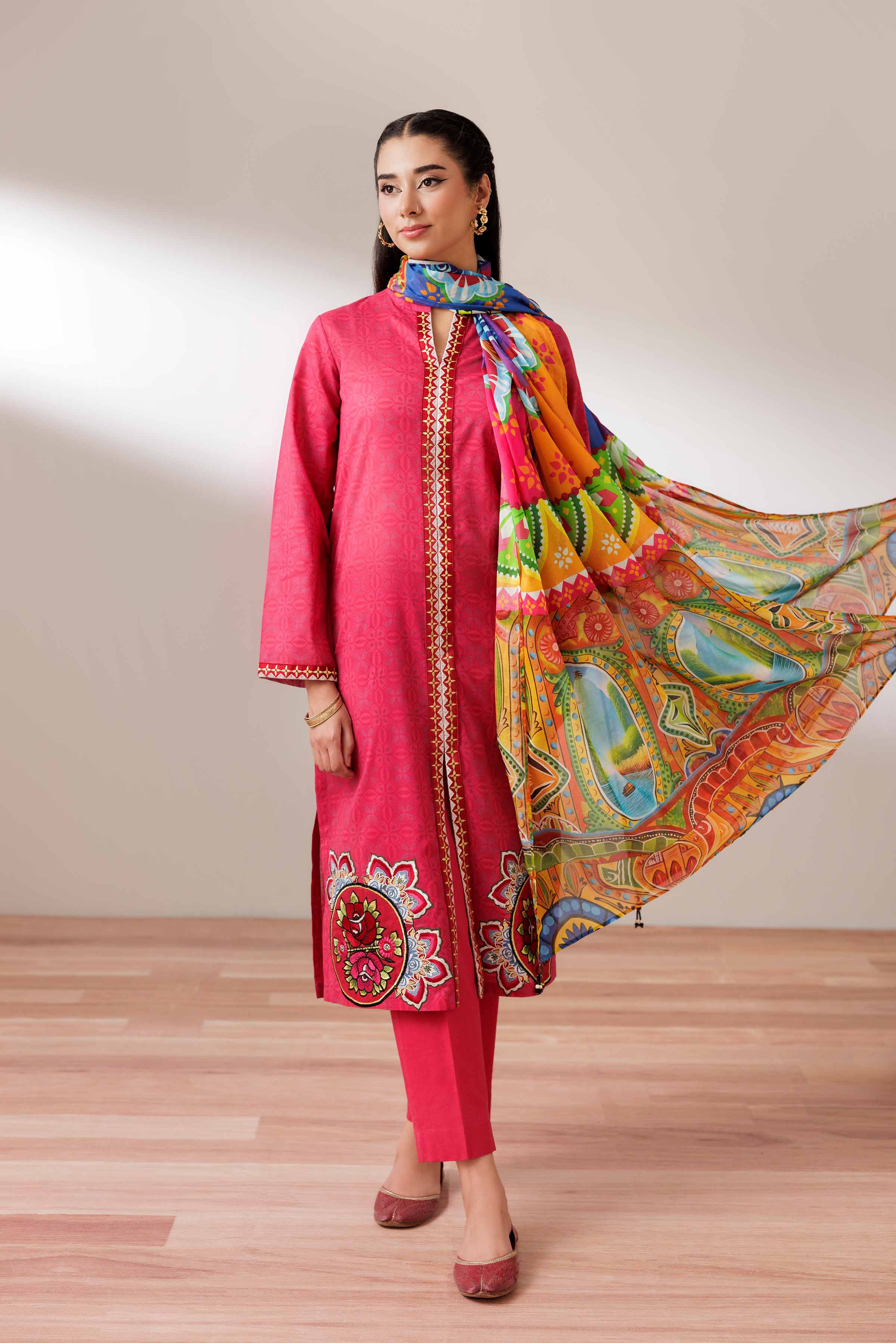 3 Piece - Printed Embroidered Suit - PS25-274 - Image 6