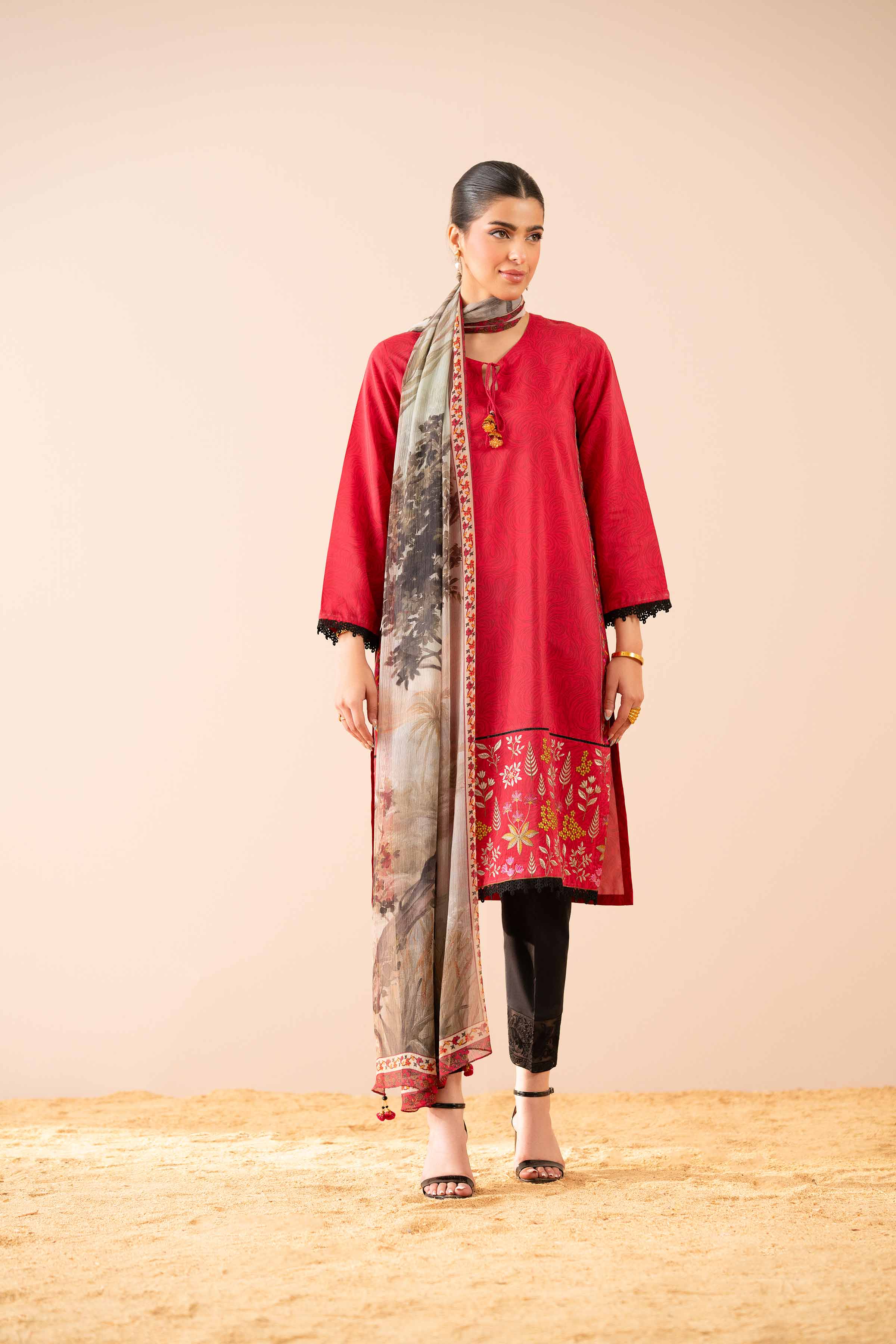2 Piece - Printed Embroidered Suit - PS25-44 - Image 4