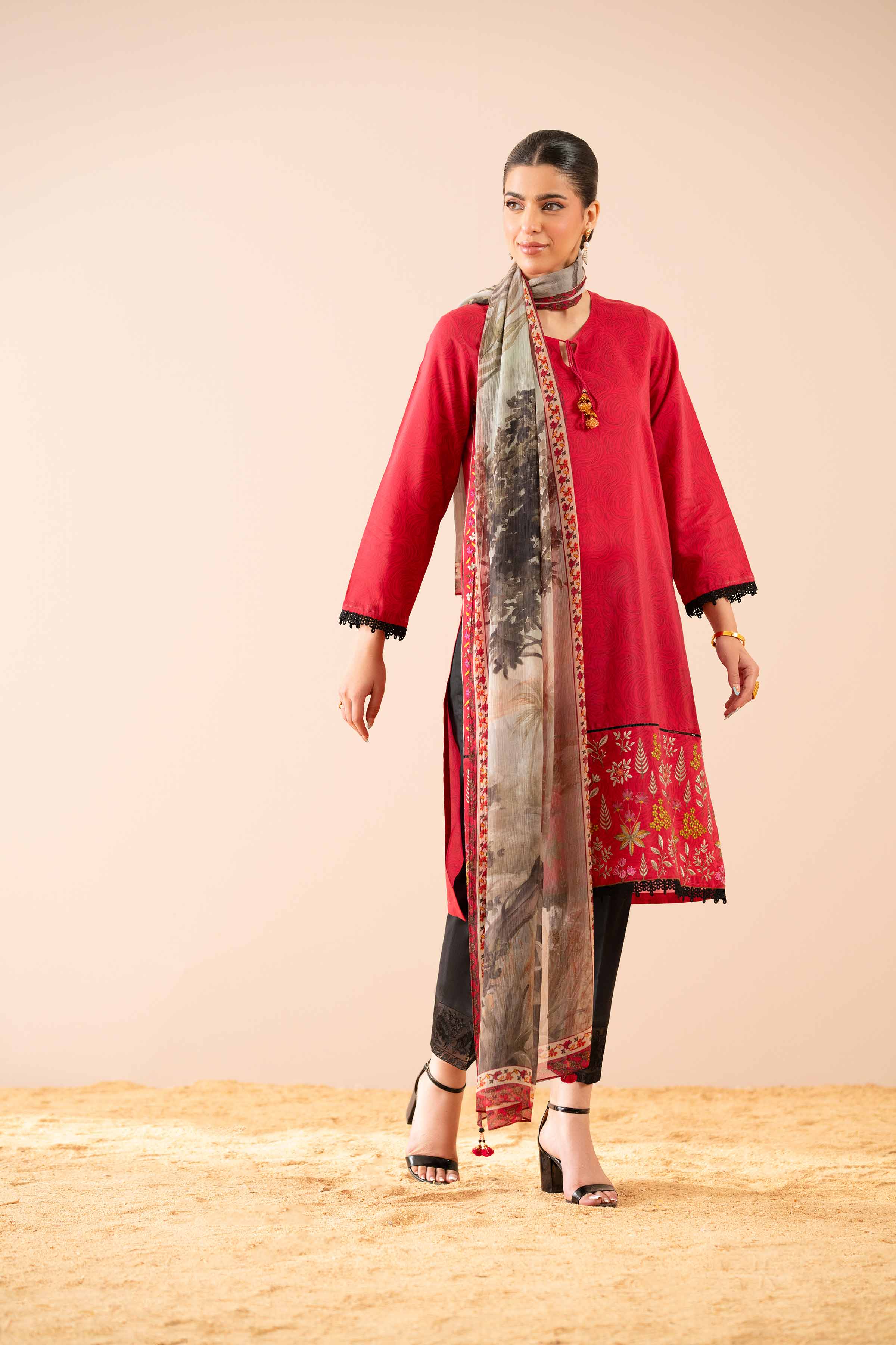 2 Piece - Printed Embroidered Suit - PS25-44 - Image 5