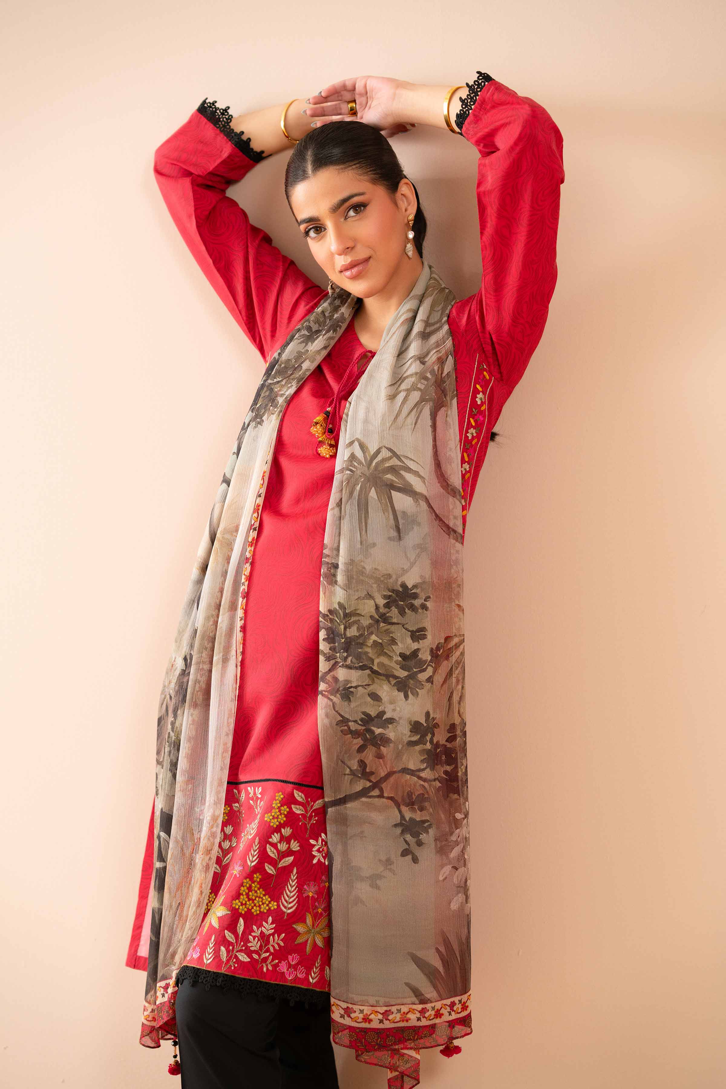 2 Piece - Printed Embroidered Suit - PS25-44 - Image 6
