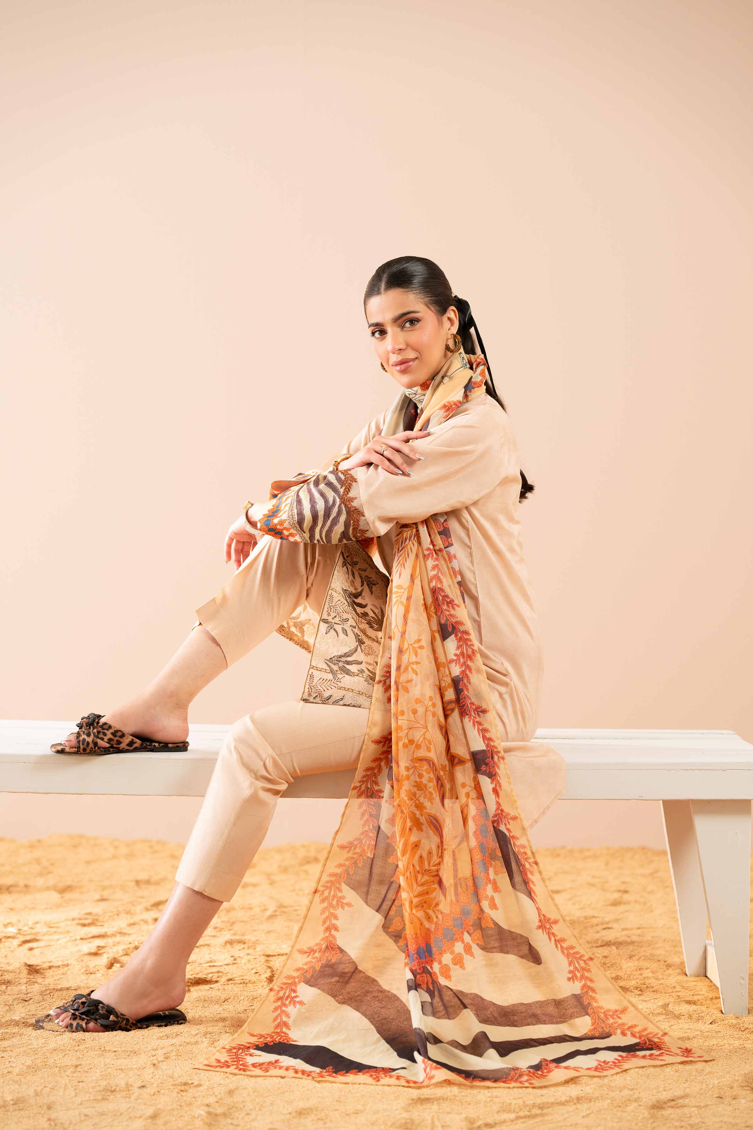 3 Piece - Printed Embroidered Suit - PS25-77 - Image 2