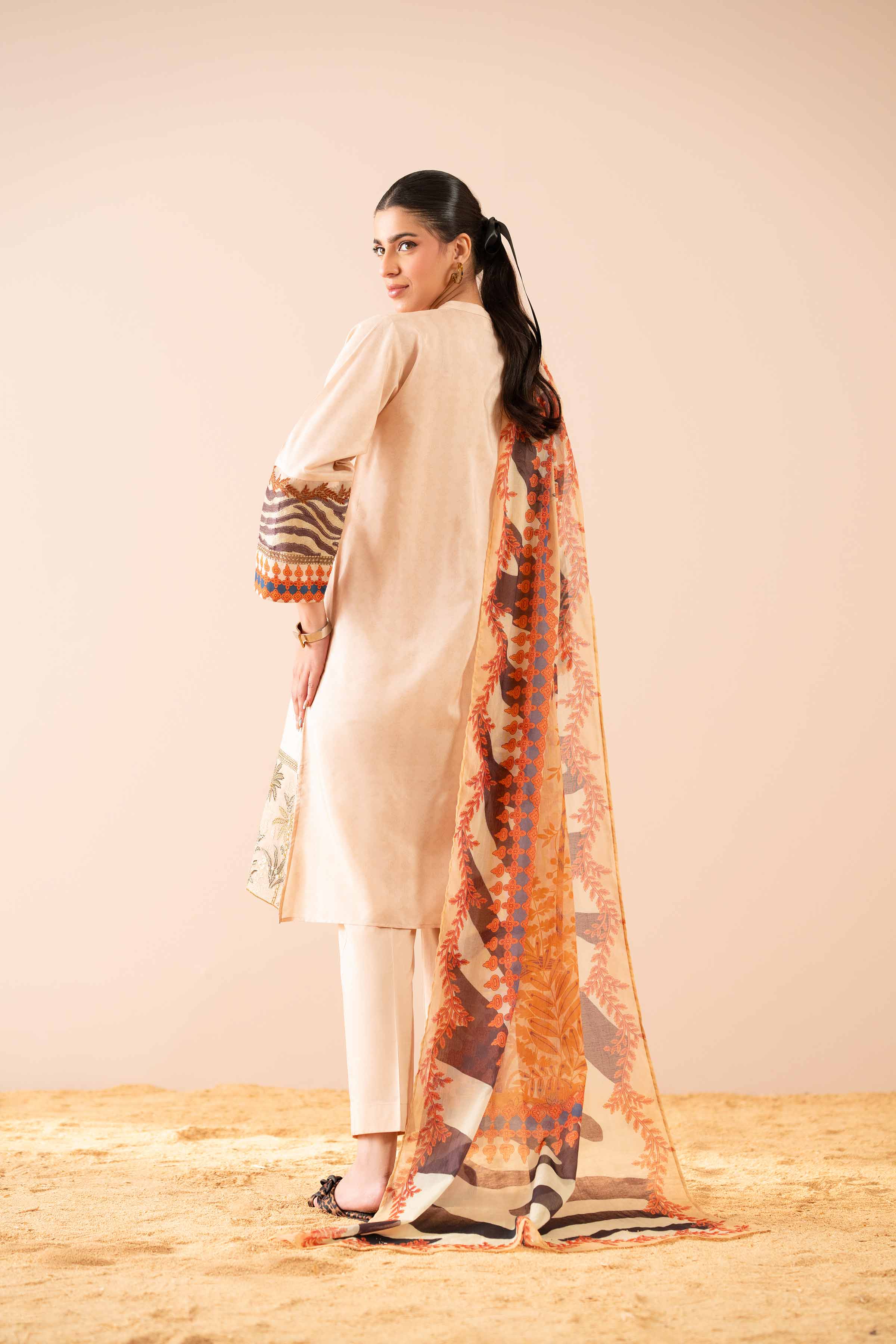 3 Piece - Printed Embroidered Suit - PS25-77 - Image 3
