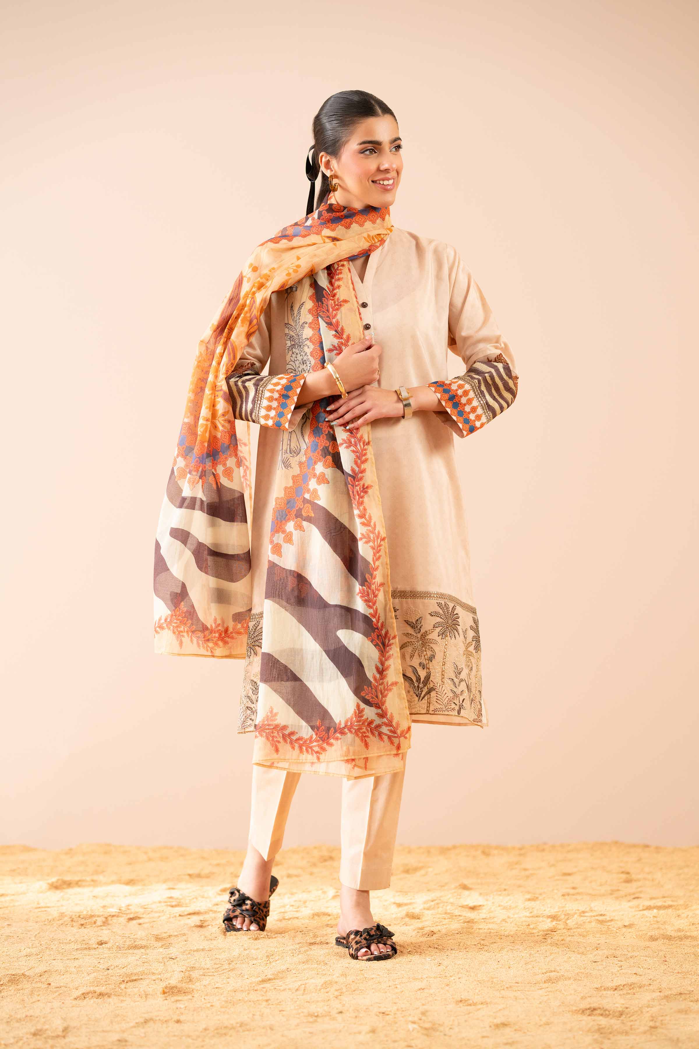 3 Piece - Printed Embroidered Suit - PS25-77 - Image 5