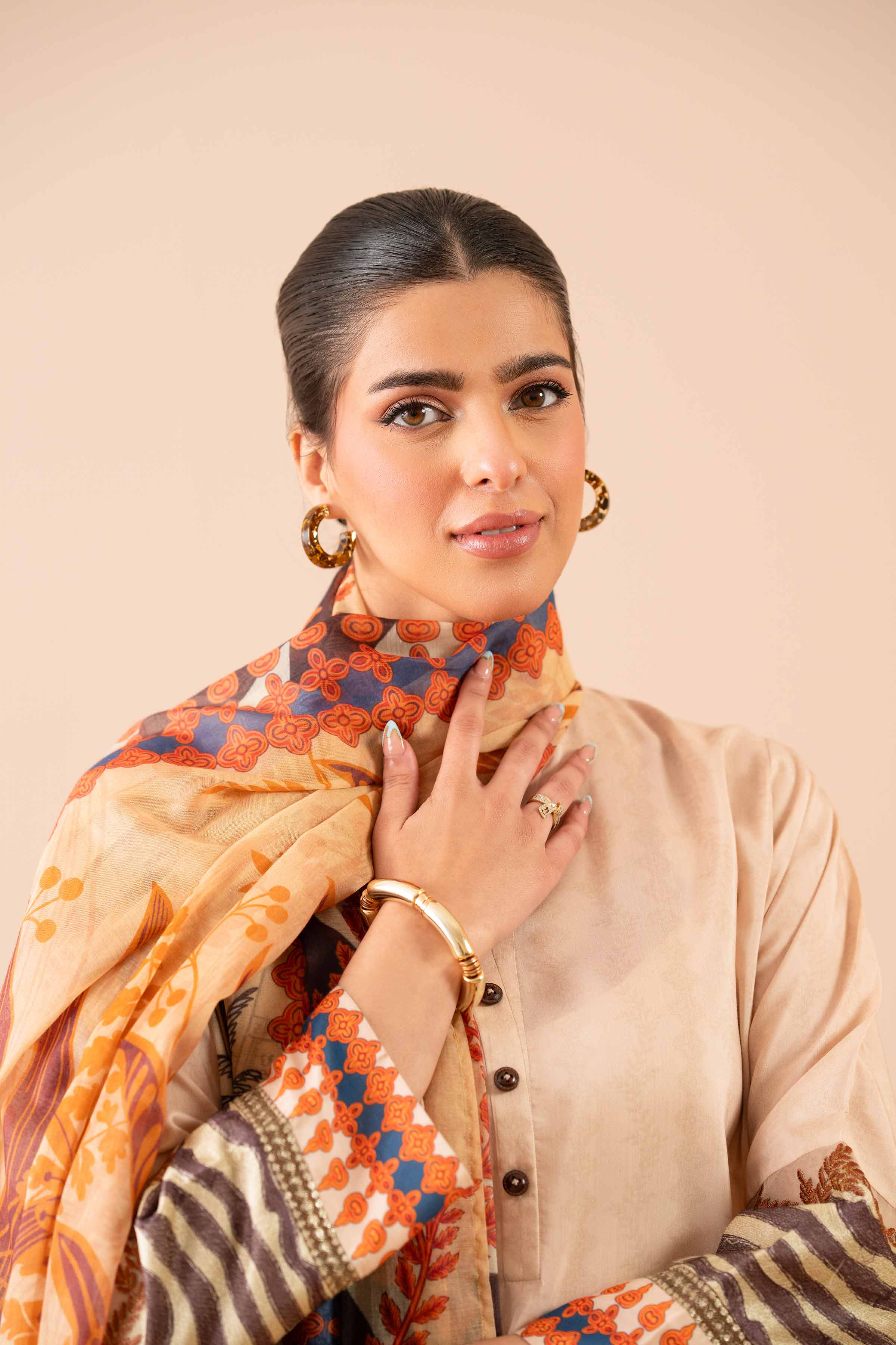 3 Piece - Printed Embroidered Suit - PS25-77 - Image 6