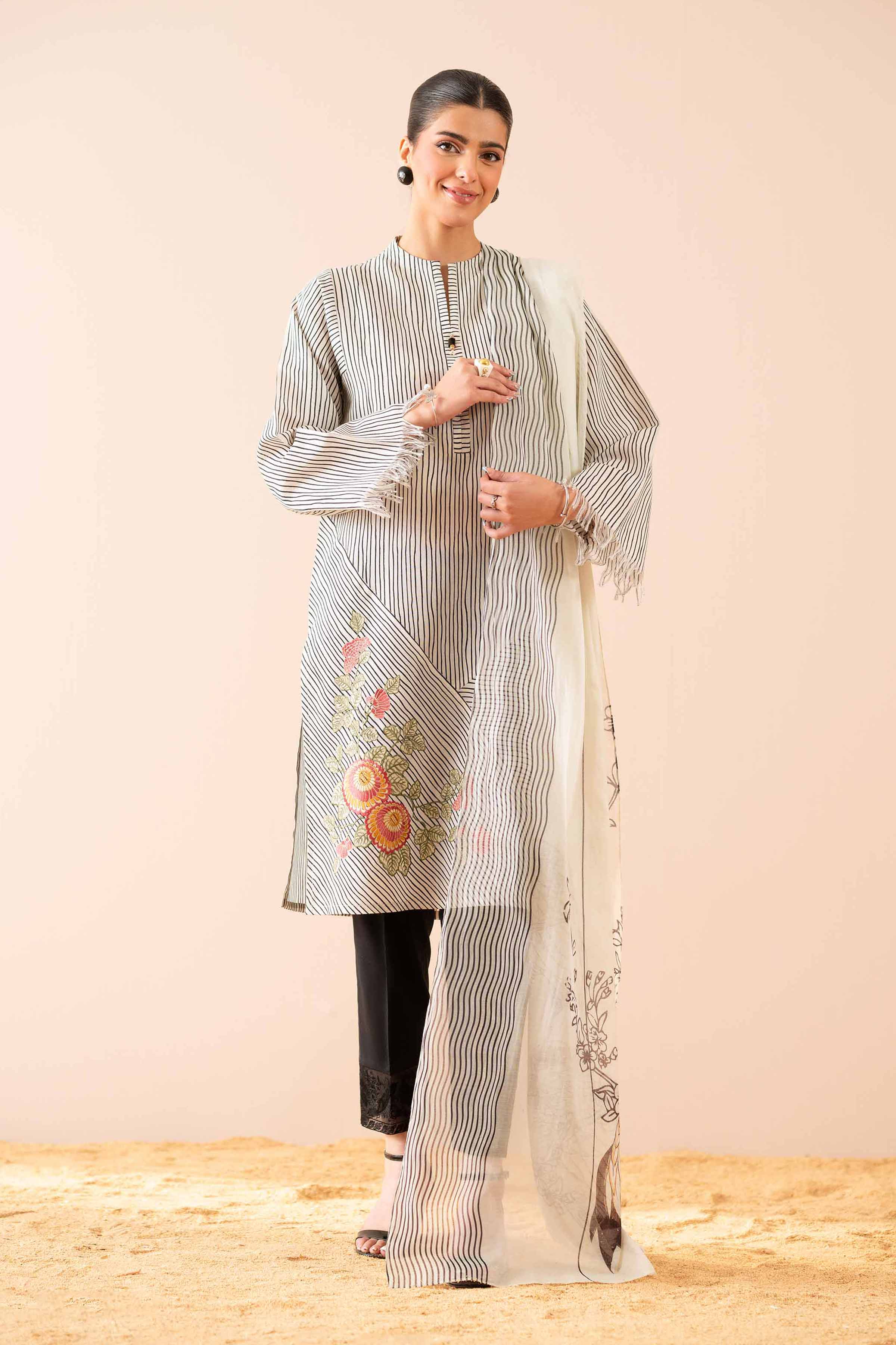 2 Piece - Printed Embroidered Suit - PS25-84