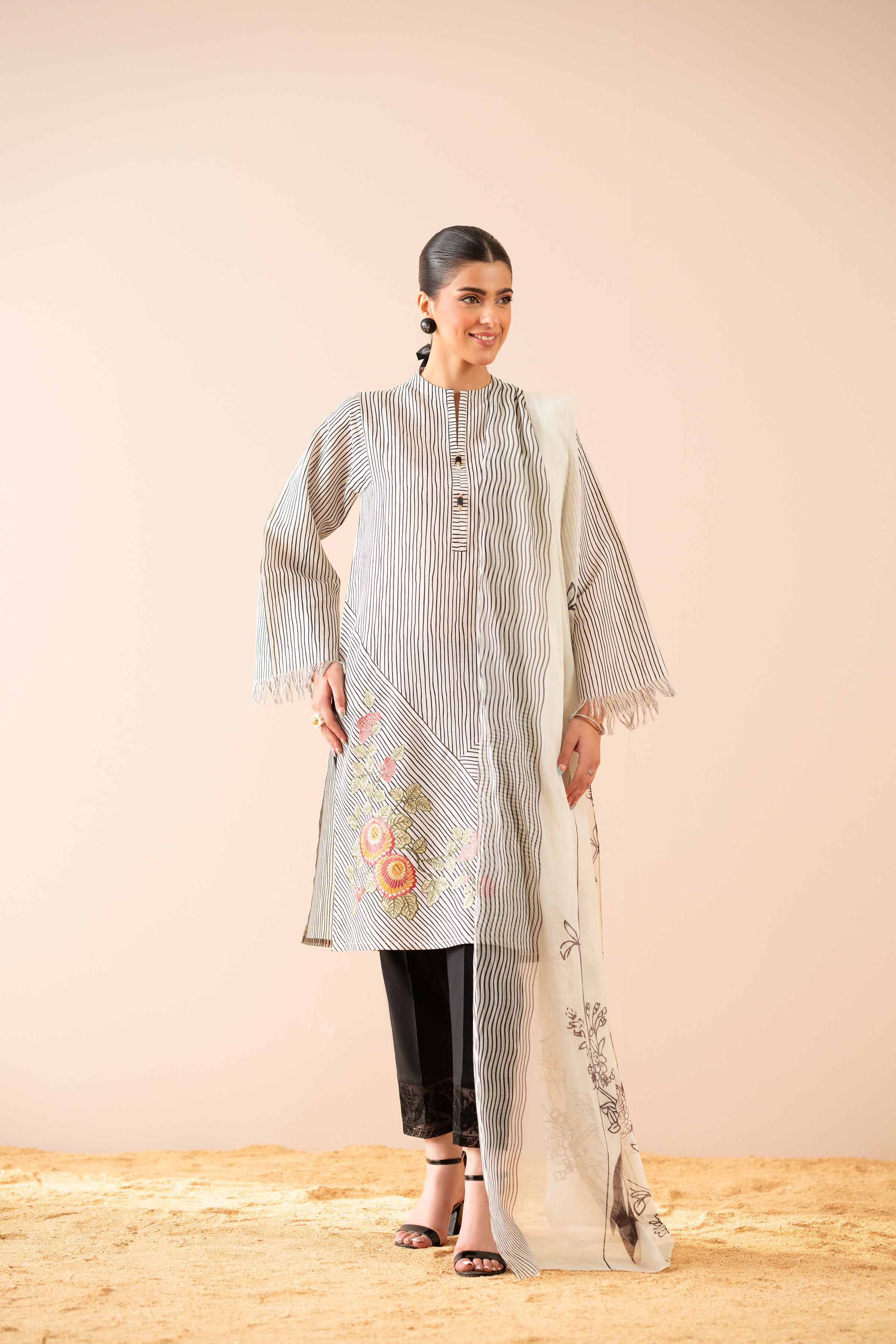 2 Piece - Printed Embroidered Suit - PS25-84 - Image 4