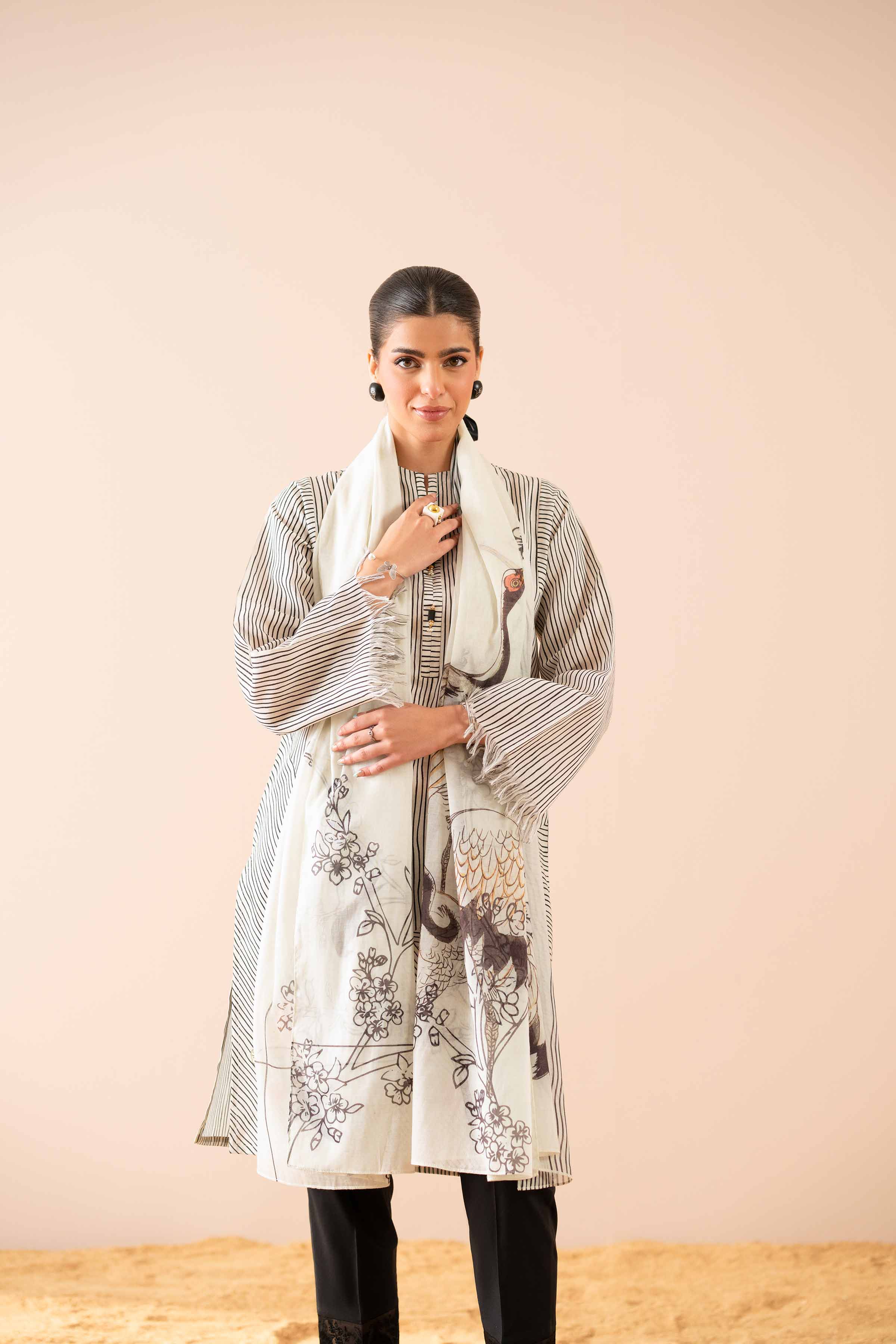 2 Piece - Printed Embroidered Suit - PS25-84 - Image 5
