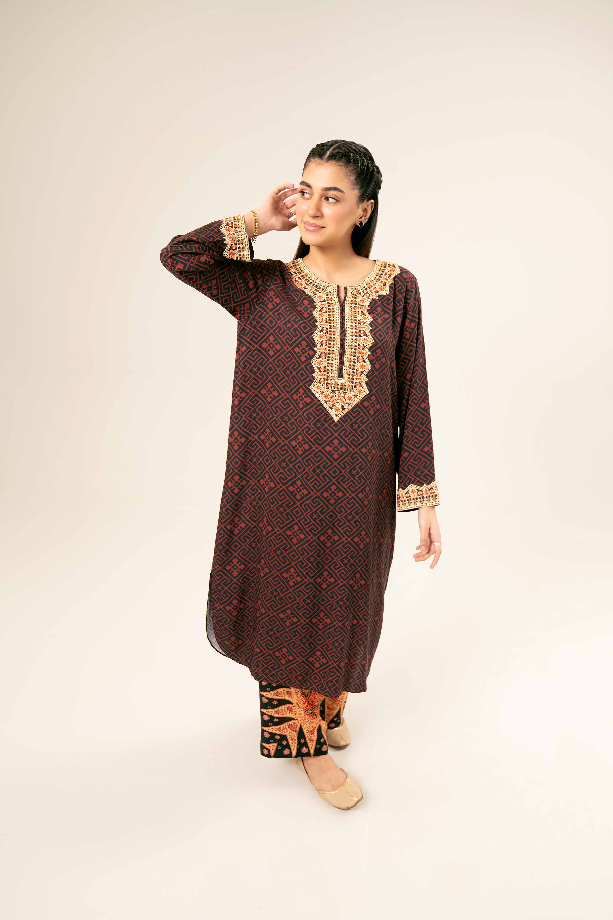 2 Piece - Printed Embroidered Suit - PW24-182 - Image 5