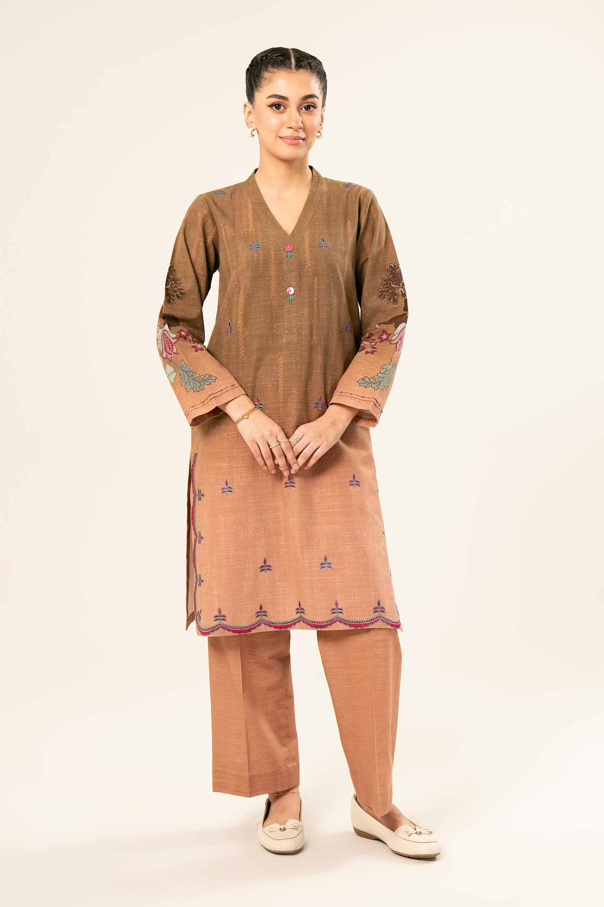 2 Piece - Printed Embroidered Suit - PW24-214