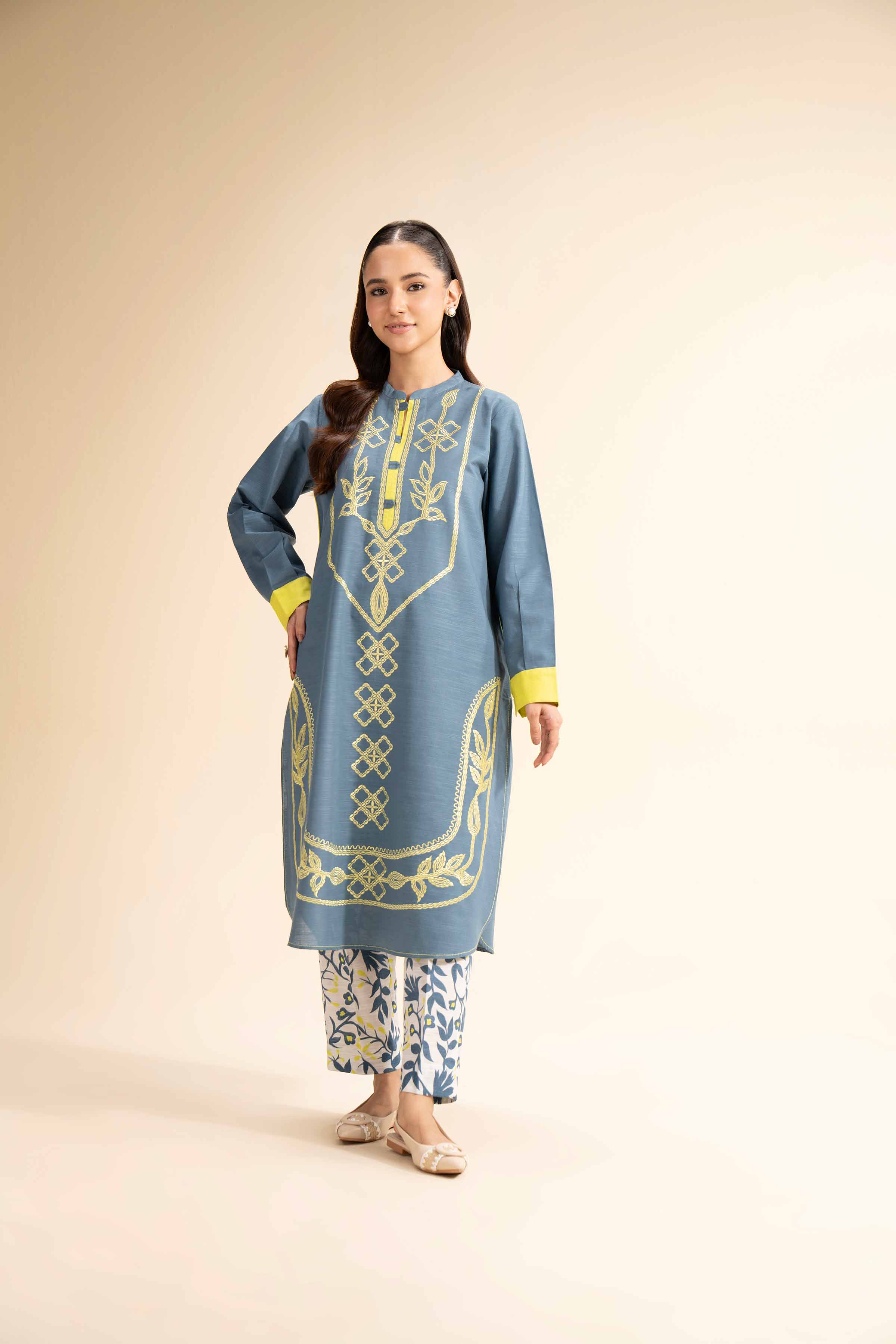 2 Piece - Printed Embroidered Suit - PW24-259 - Image 2