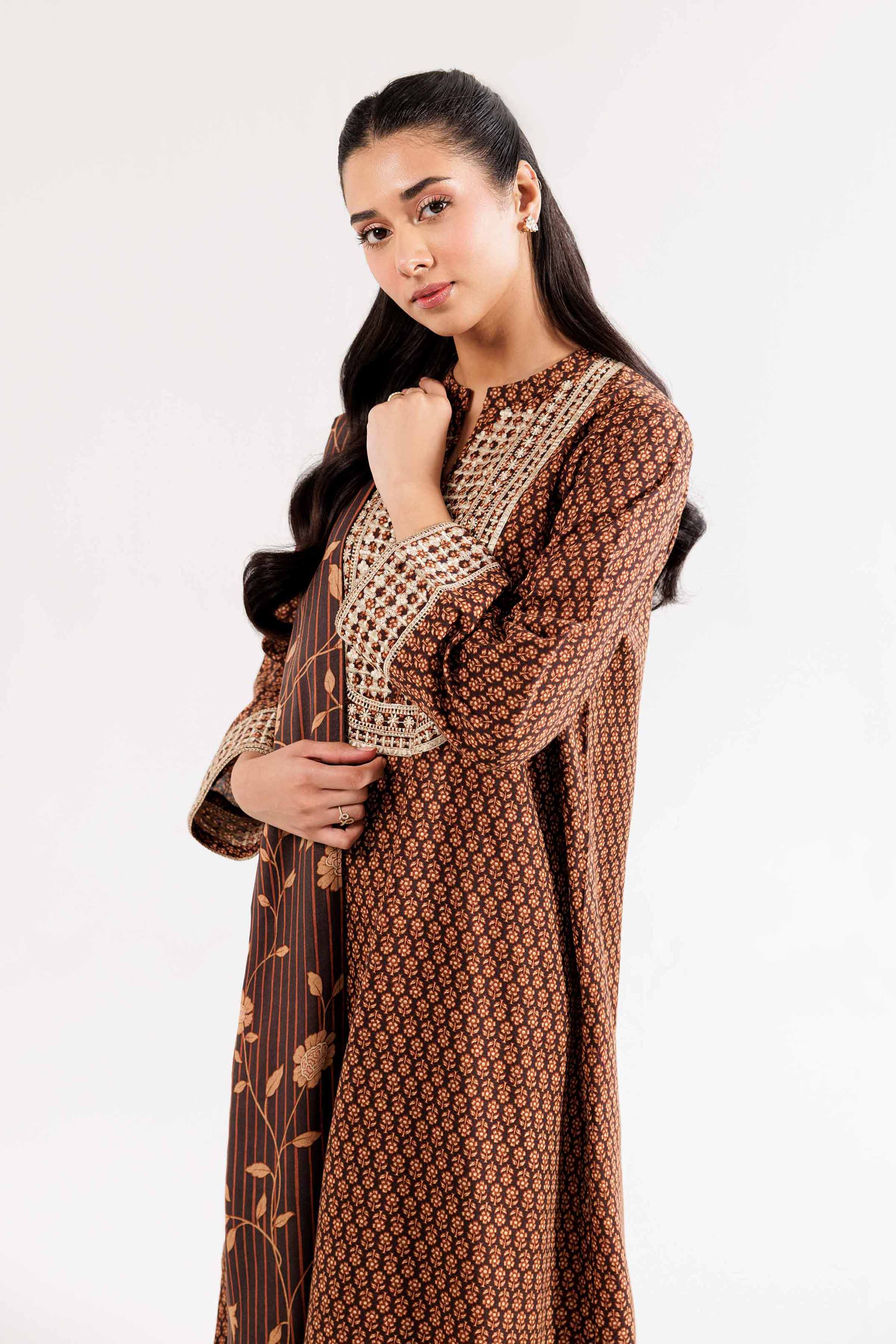 3 Piece - Printed Embroidered Suit - PW24-354 - Image 2