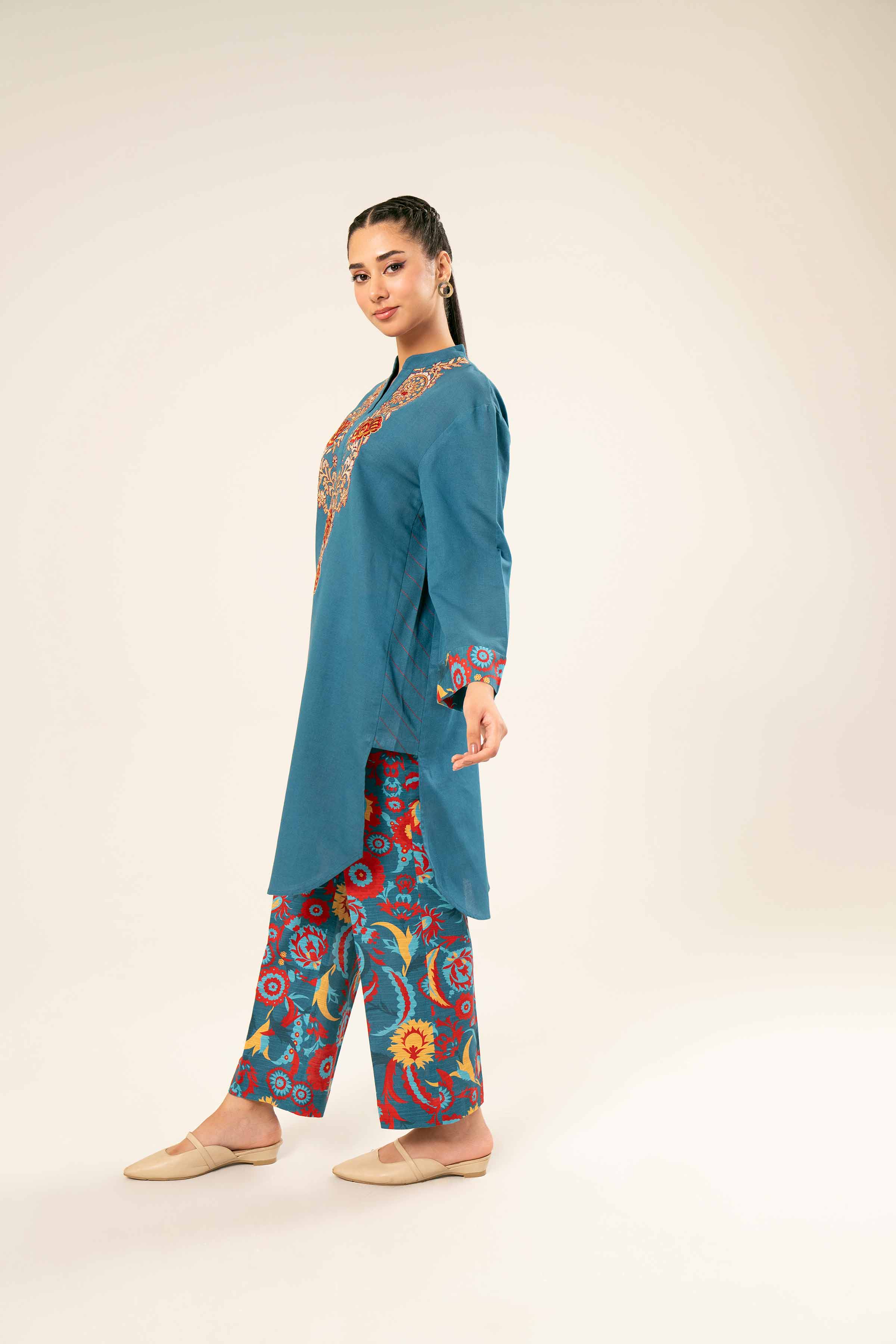 2 Piece - Printed Embroidered Suit - PW24-394 - Image 5