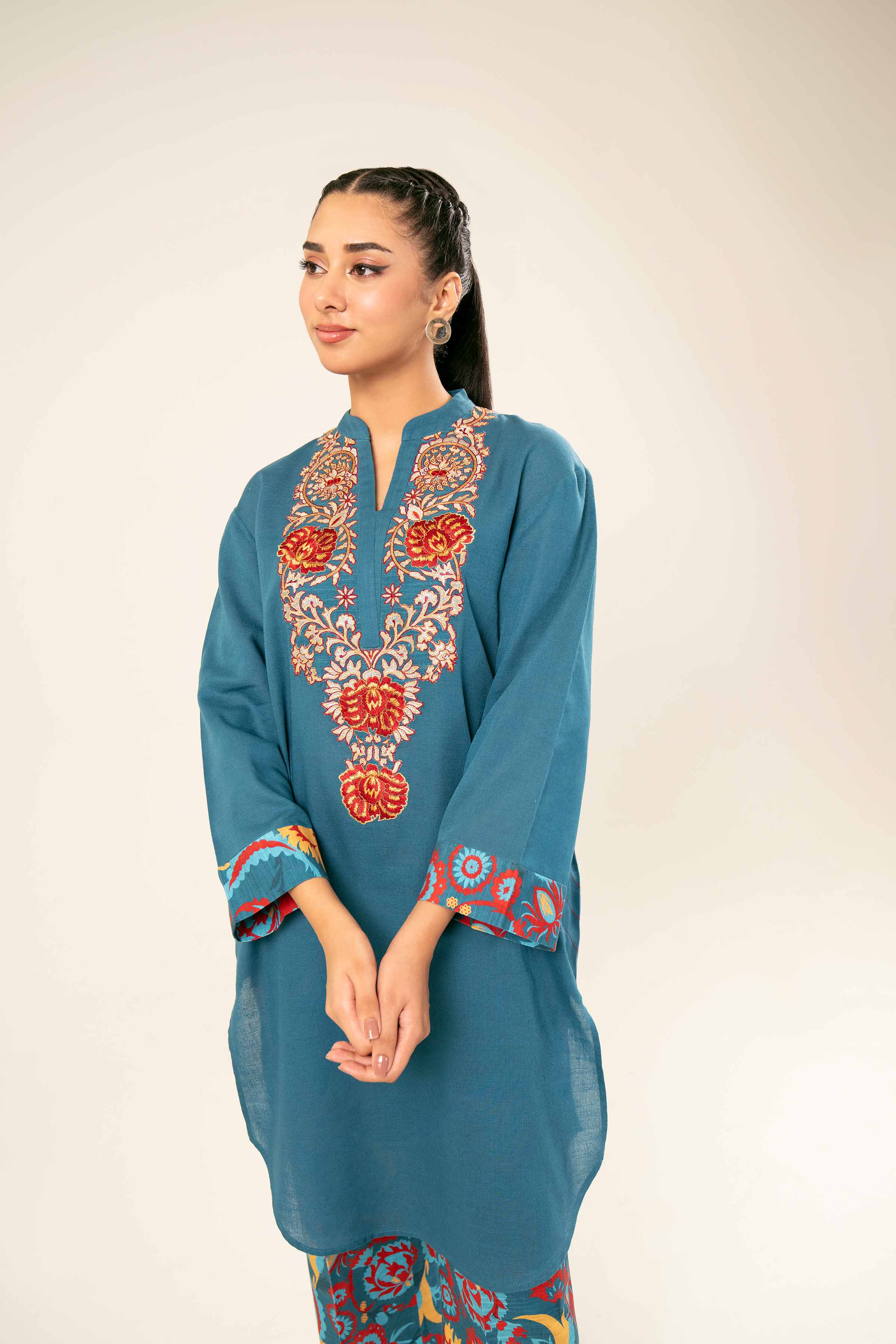 2 Piece - Printed Embroidered Suit - PW24-394 - Image 7