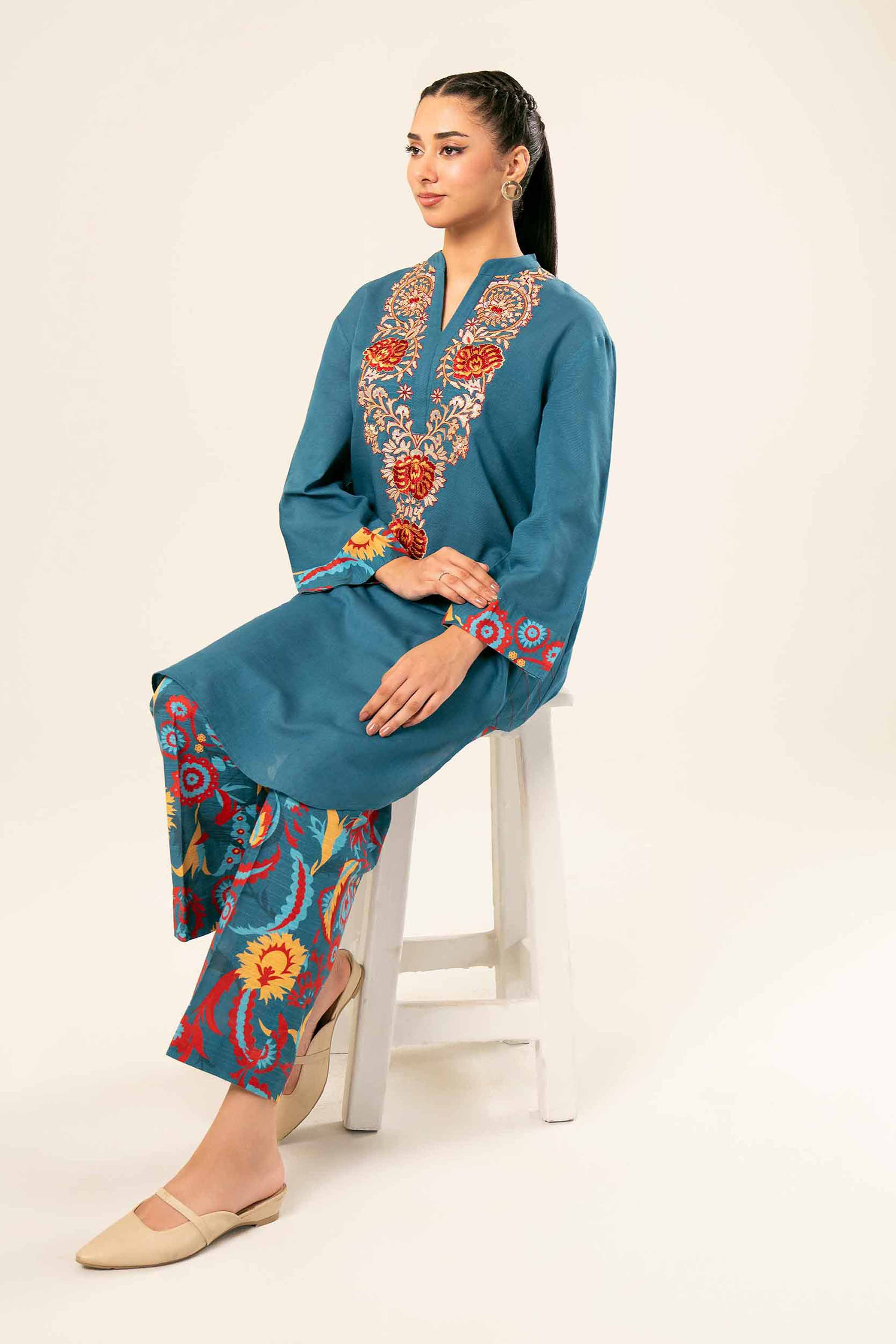 2 Piece - Printed Embroidered Suit - PW24-394 - Image 8