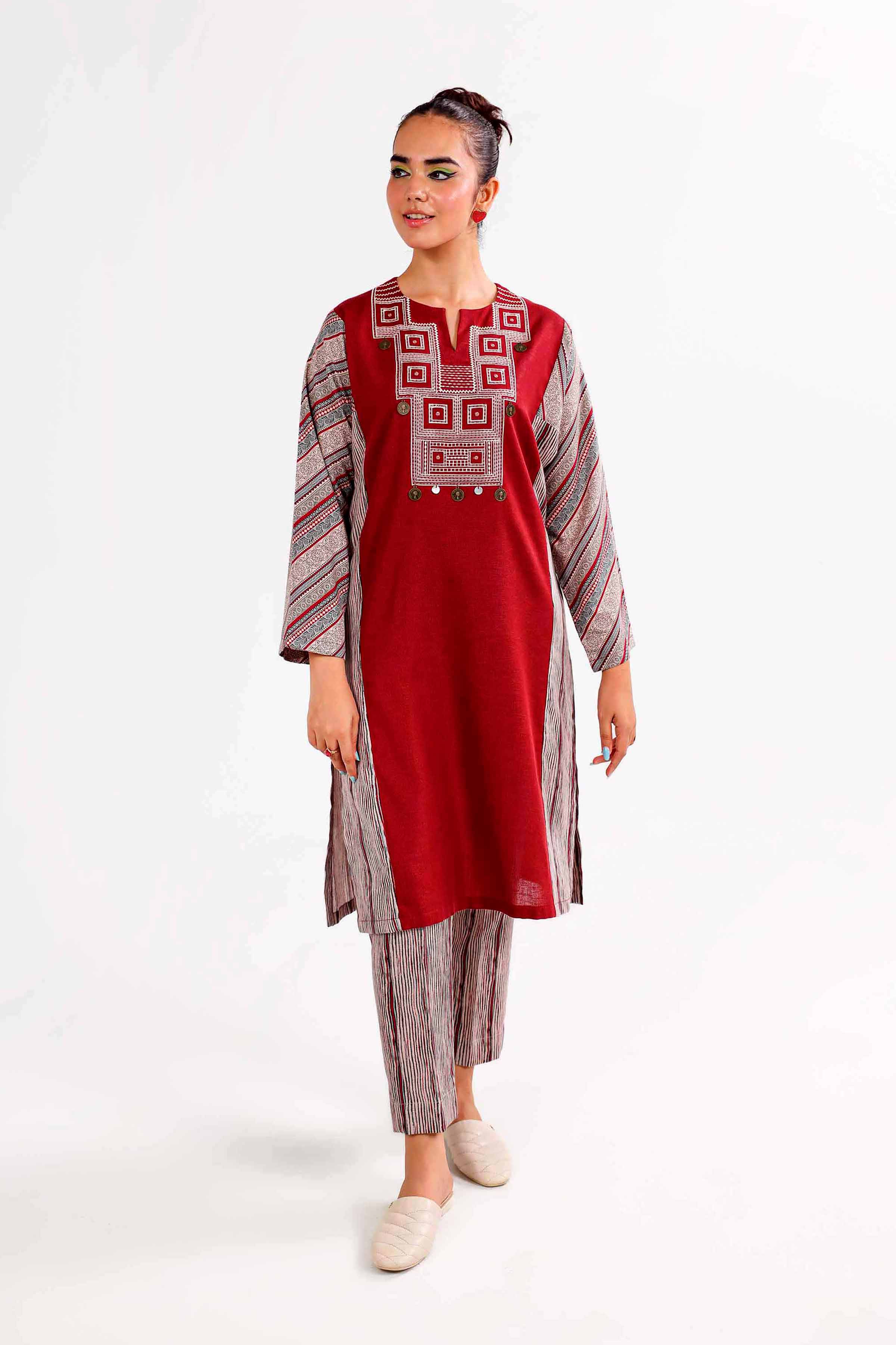 2 Piece - Printed Embroidered Suit - PW24-430 - Image 2
