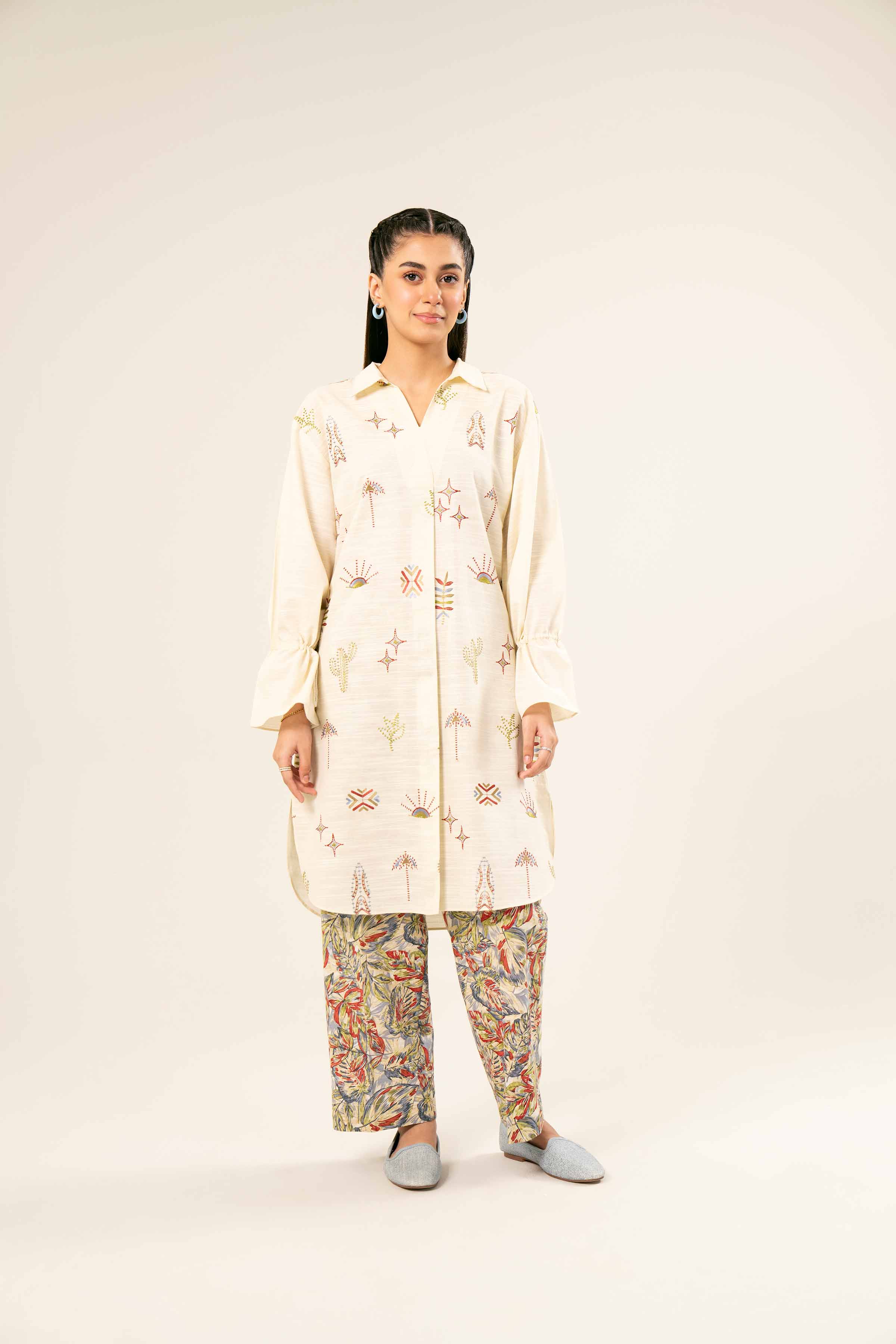 2 Piece - Printed Embroidered Suit - PW24-431 - Image 5