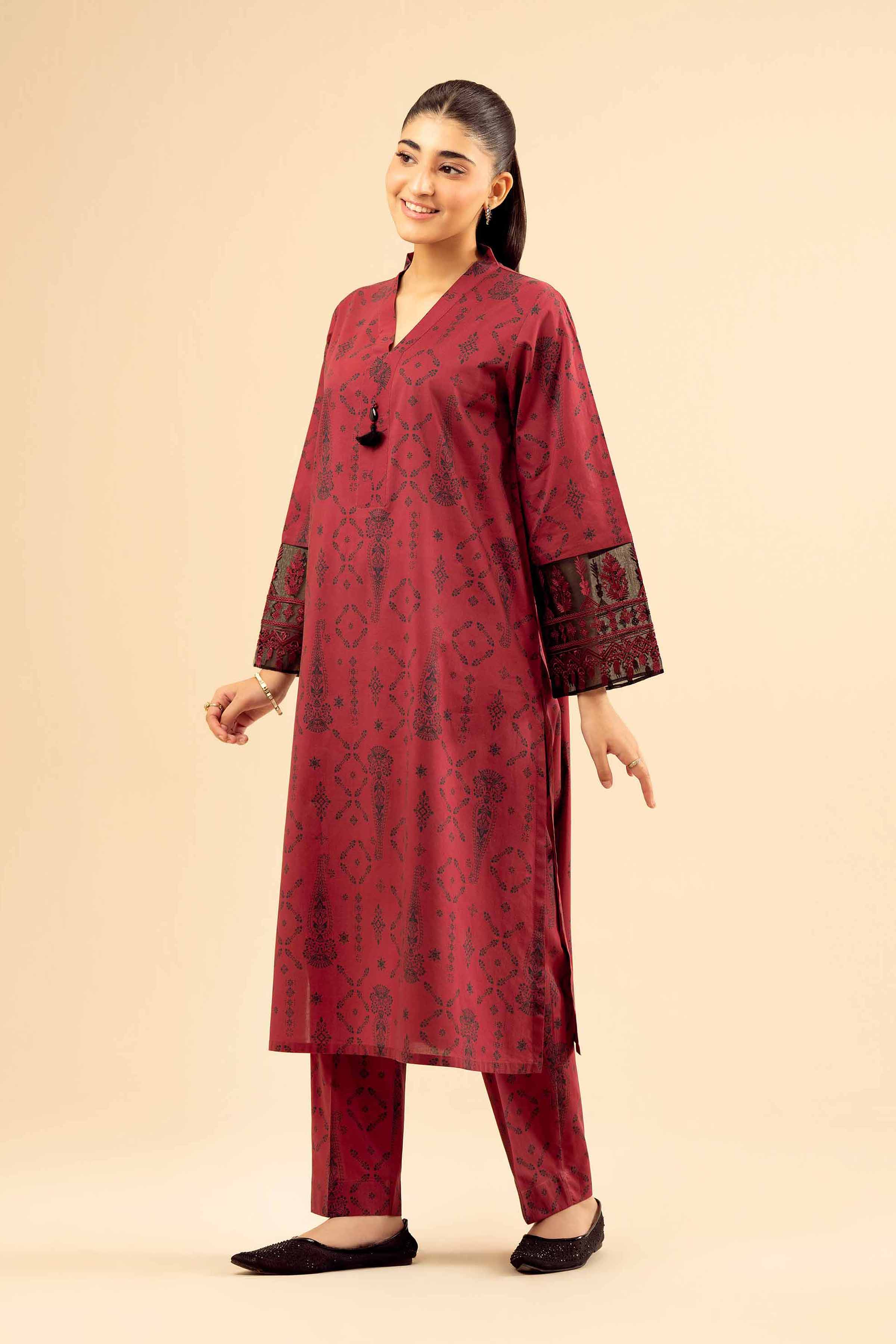2 Piece - Printed Embroidered Suit - PW25-09 - Image 2