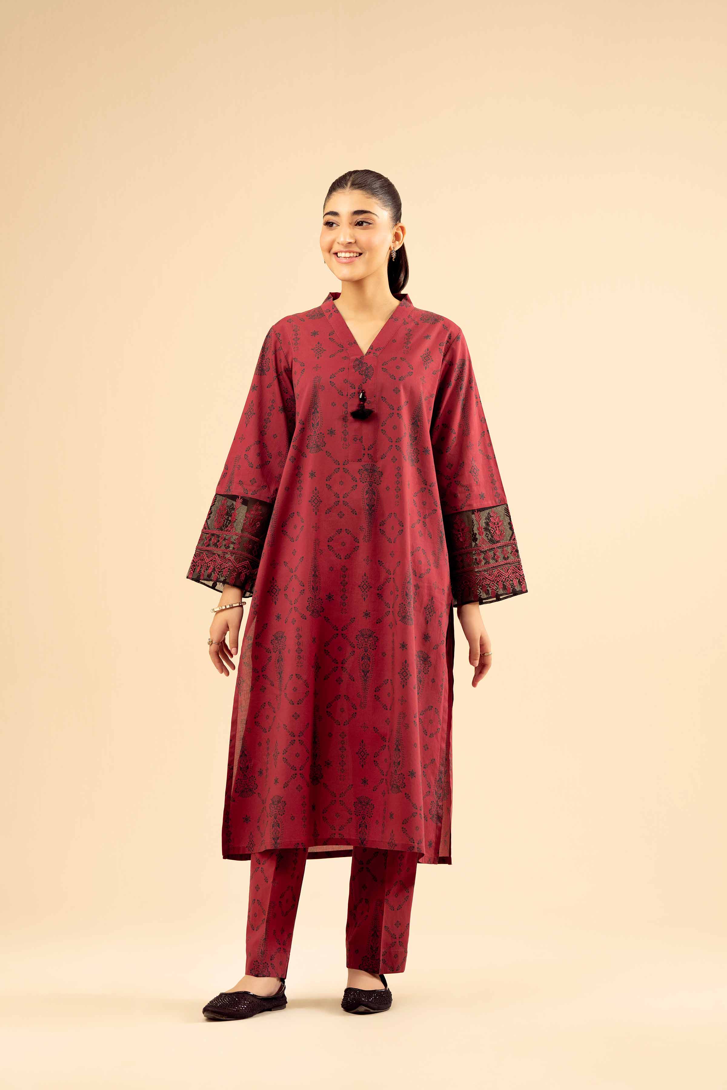 2 Piece - Printed Embroidered Suit - PW25-09 - Image 4