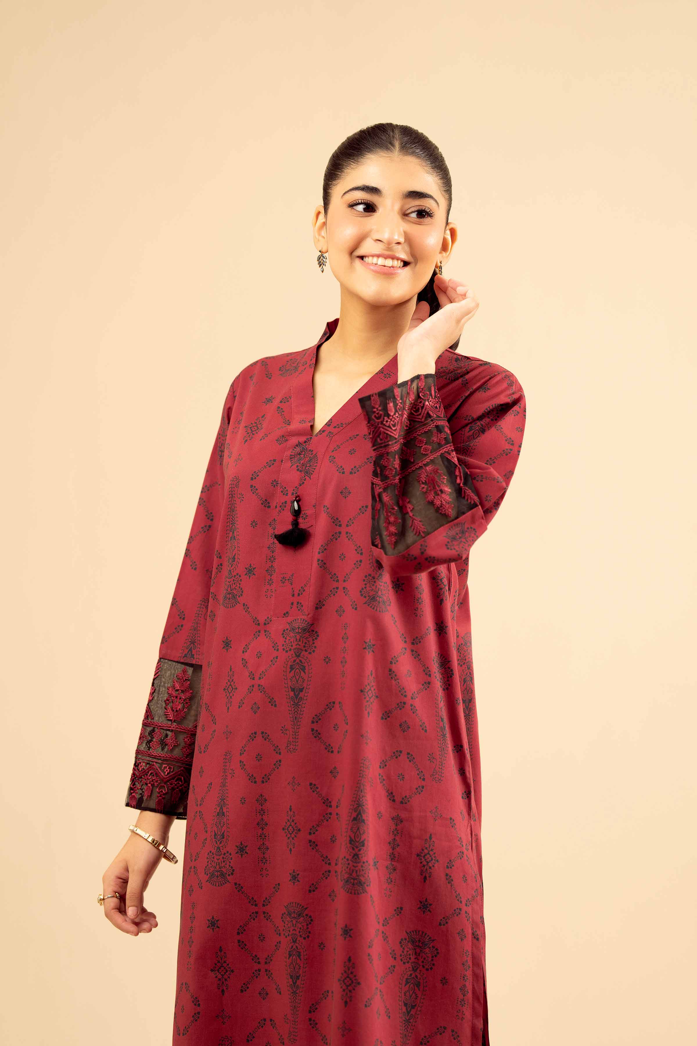 2 Piece - Printed Embroidered Suit - PW25-09 - Image 5