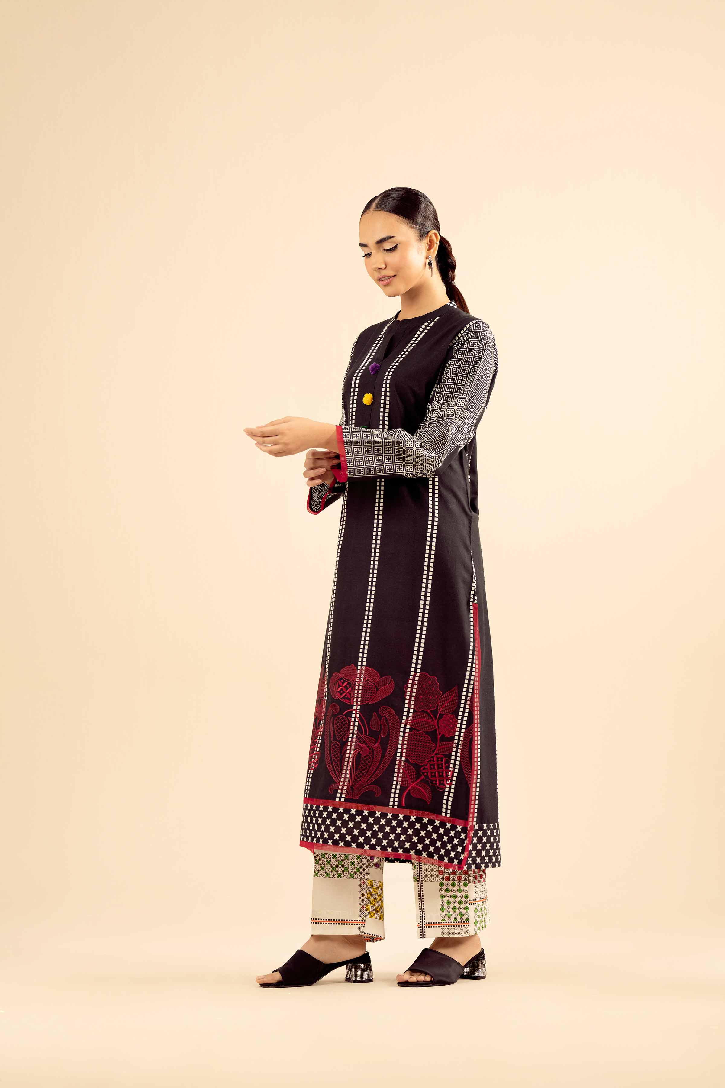 2 Piece - Printed Embroidered Suit - PW25-209 - Image 4