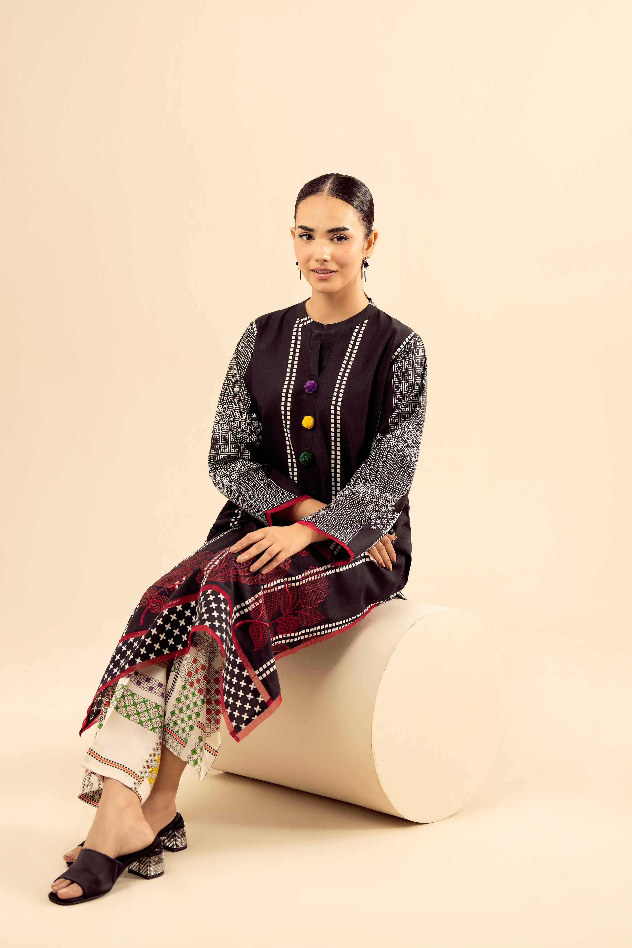 2 Piece - Printed Embroidered Suit - PW25-209 - Image 5