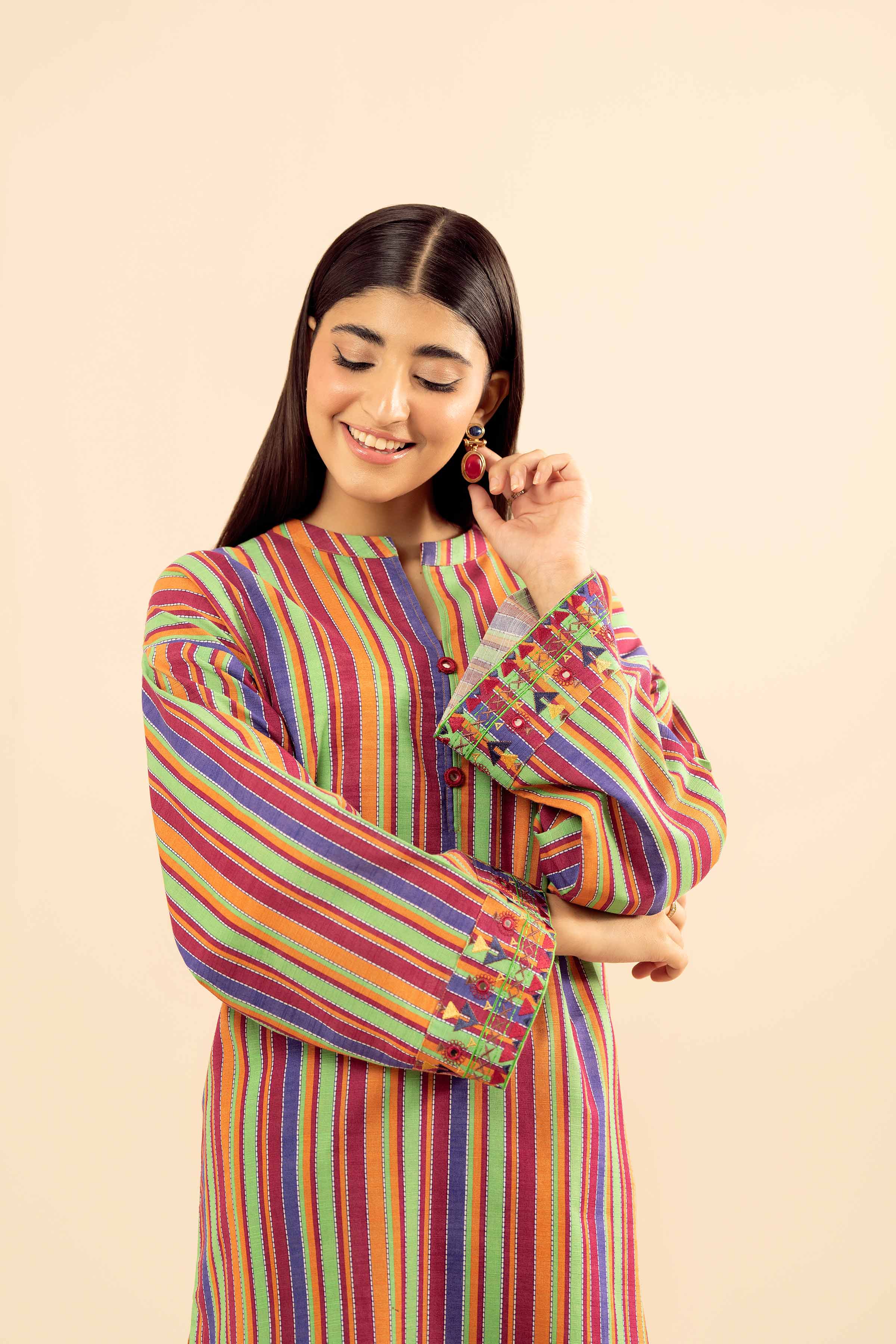 2 Piece - Printed Embroidered Suit - PW25-223 - Image 2