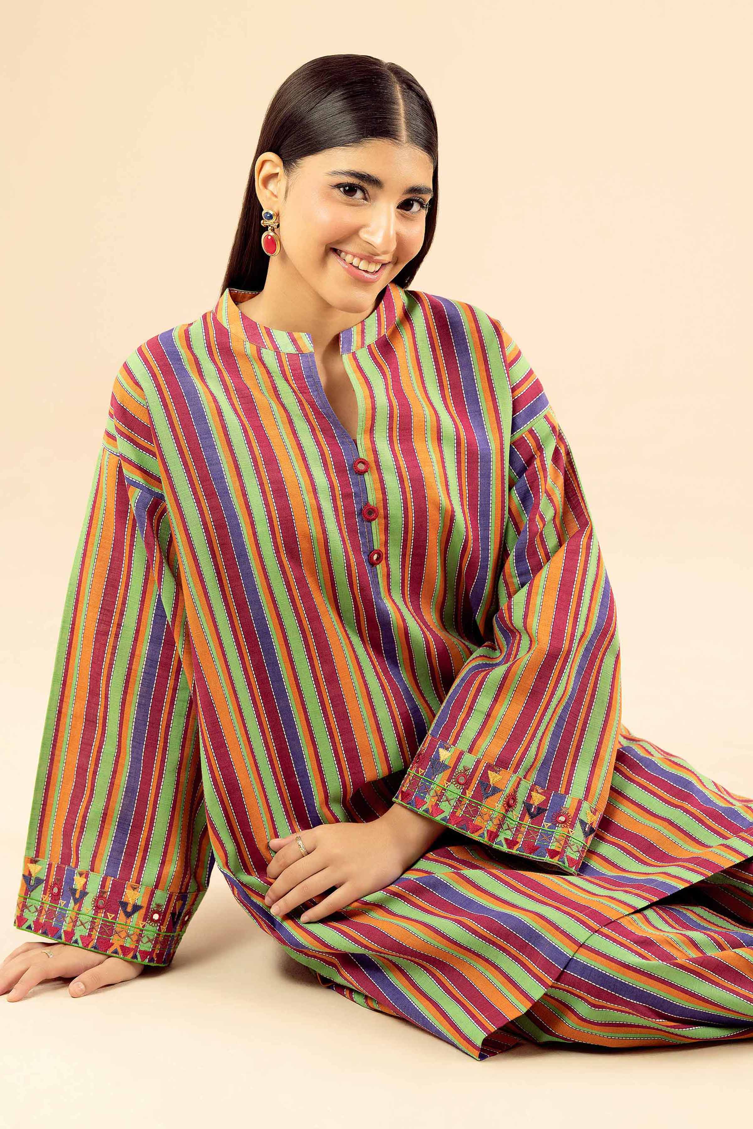 2 Piece - Printed Embroidered Suit - PW25-223 - Image 3