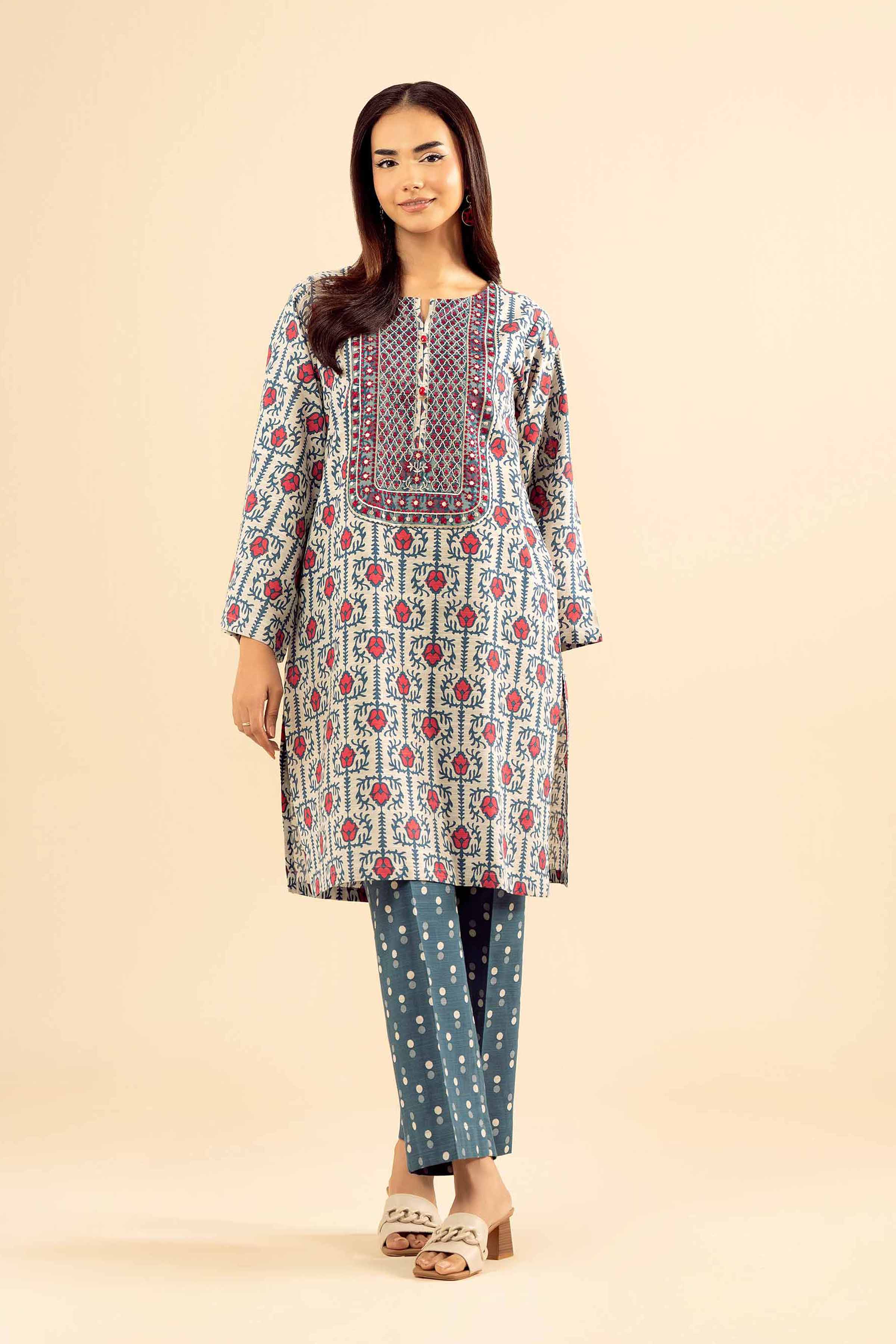 2 Piece - Printed Embroidered Suit - PW25-227