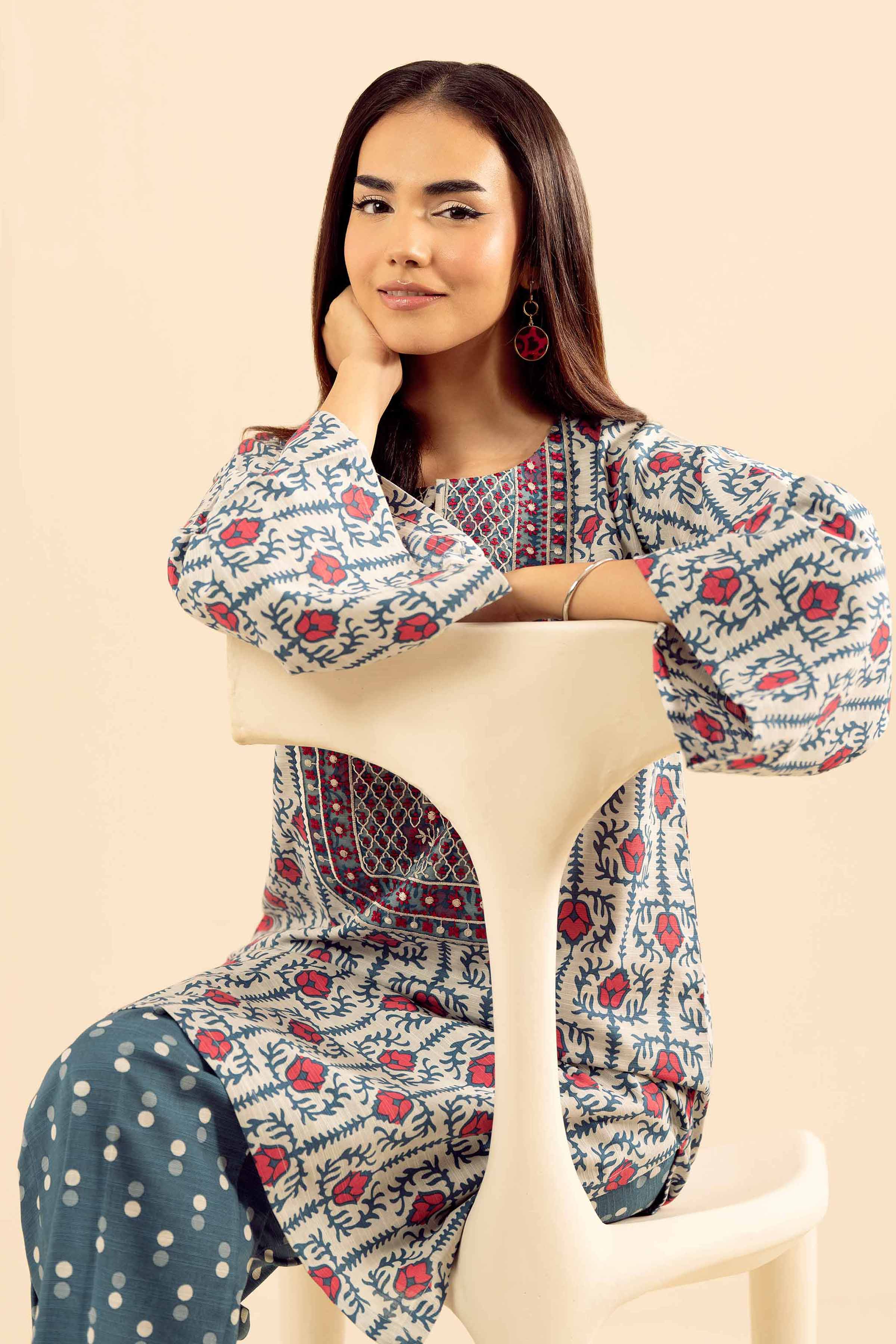 2 Piece - Printed Embroidered Suit - PW25-227 - Image 2