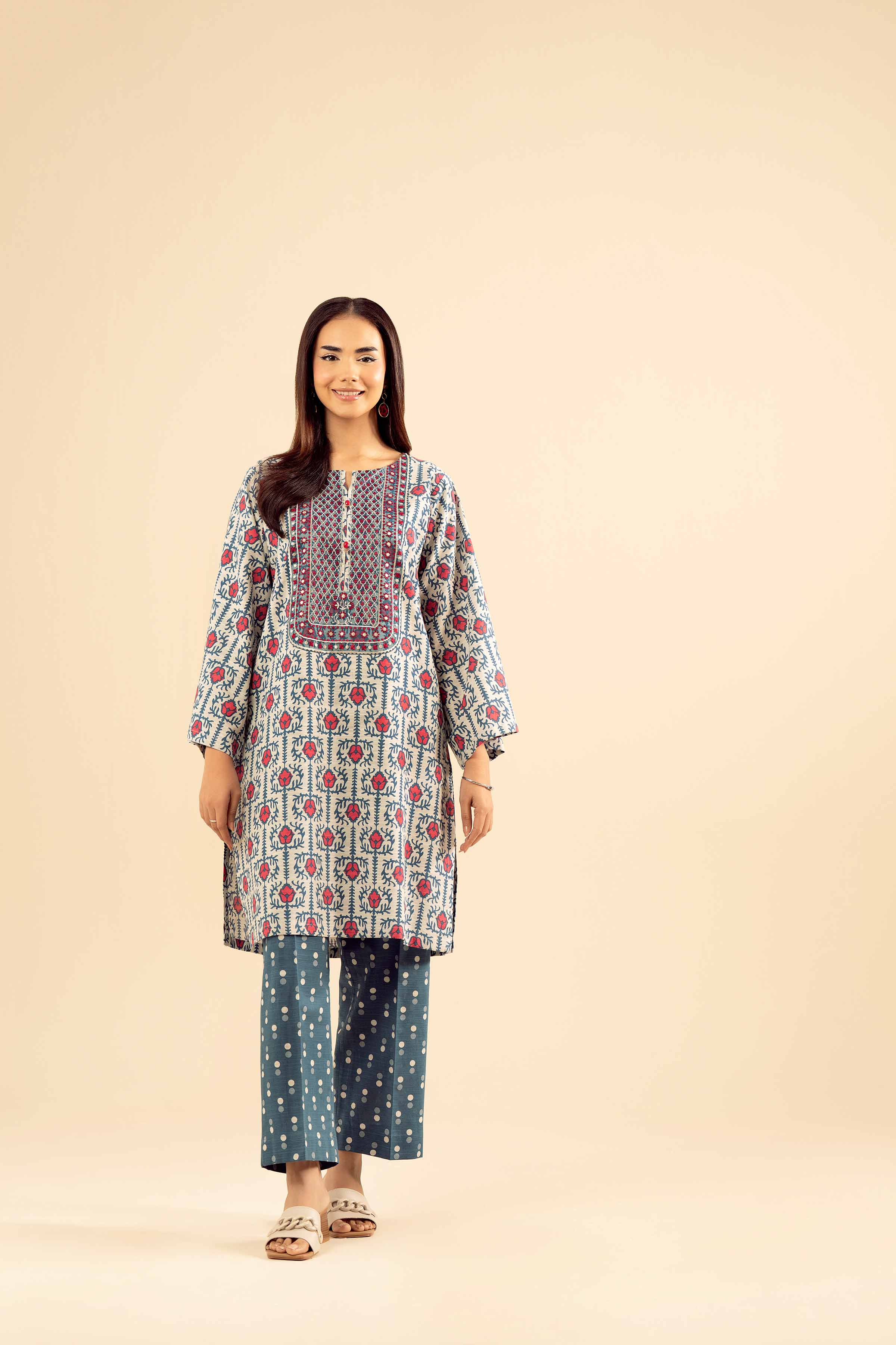 2 Piece - Printed Embroidered Suit - PW25-227 - Image 4