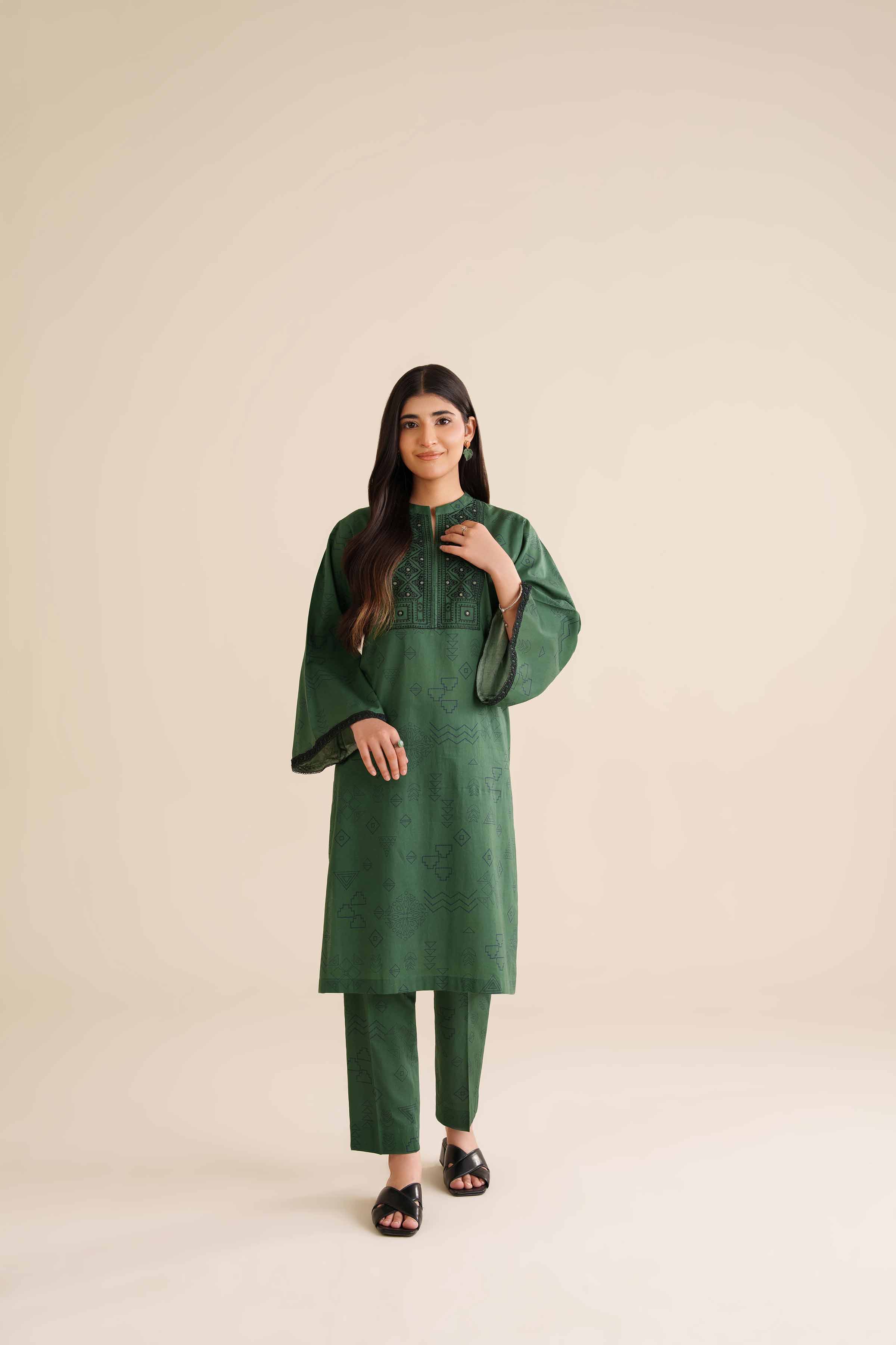 2 Piece - Printed Embroidered Suit - PW25-33 - Image 5