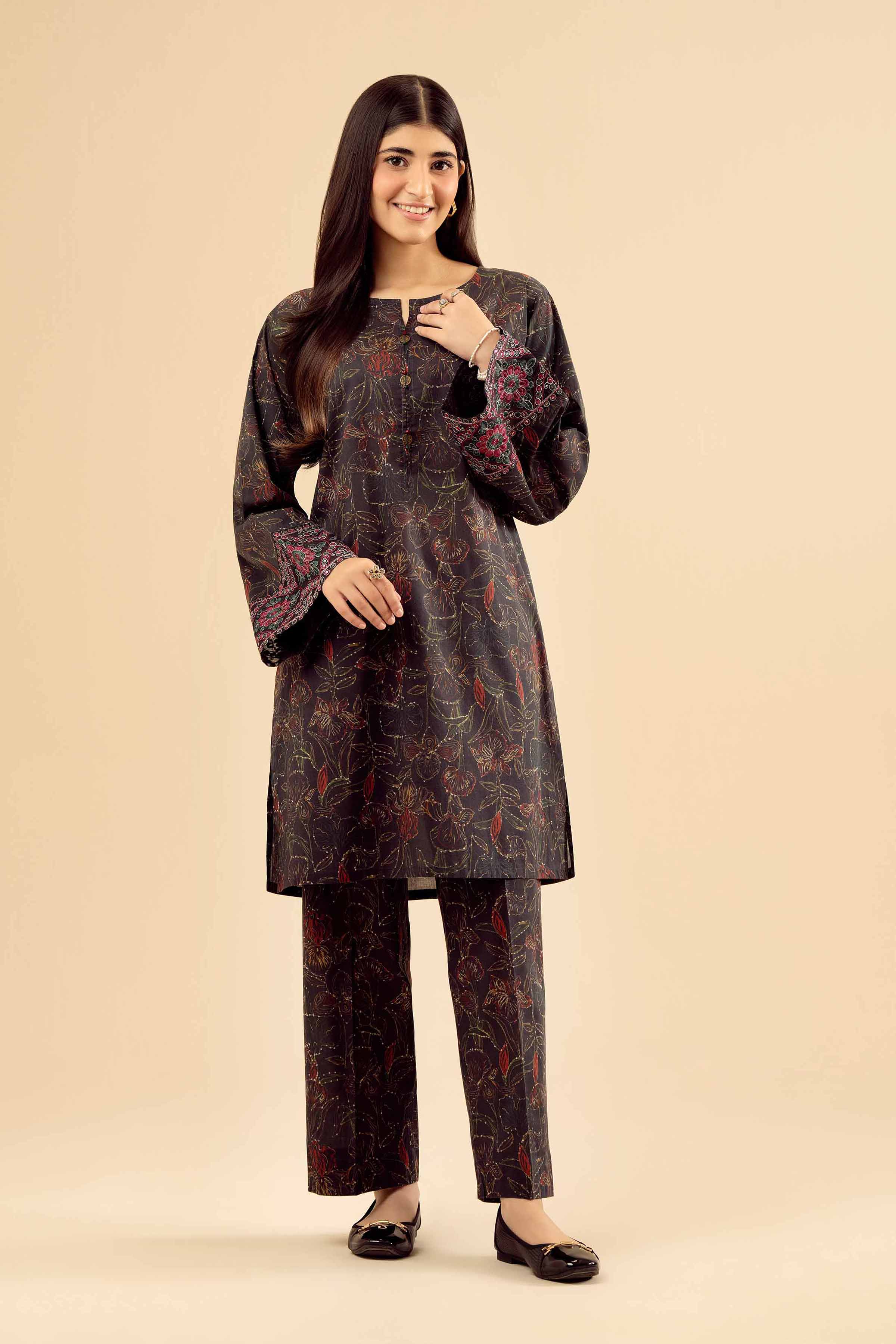 2 Piece - Printed Embroidered Suit - PW25-40 - Image 2