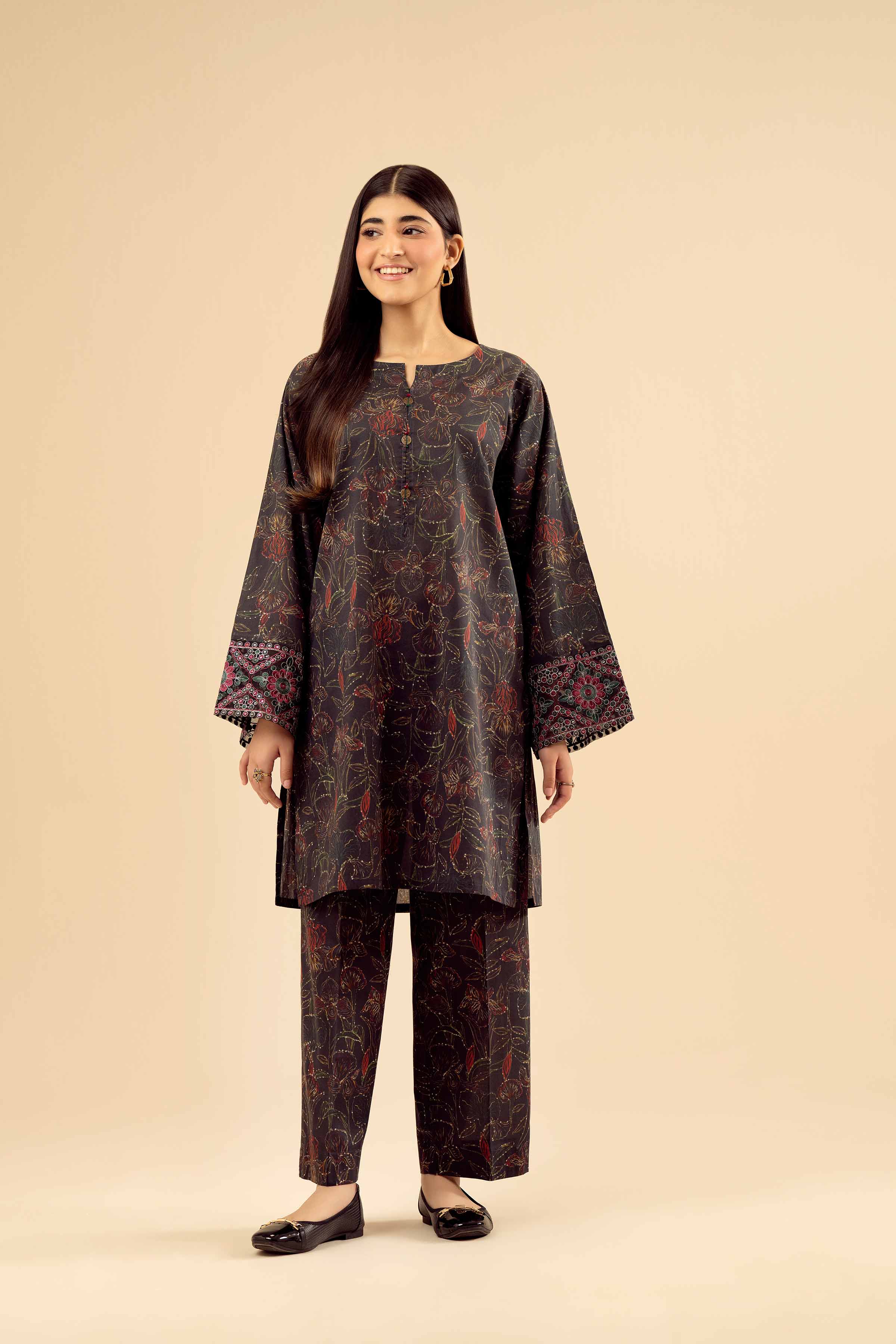 2 Piece - Printed Embroidered Suit - PW25-40 - Image 4