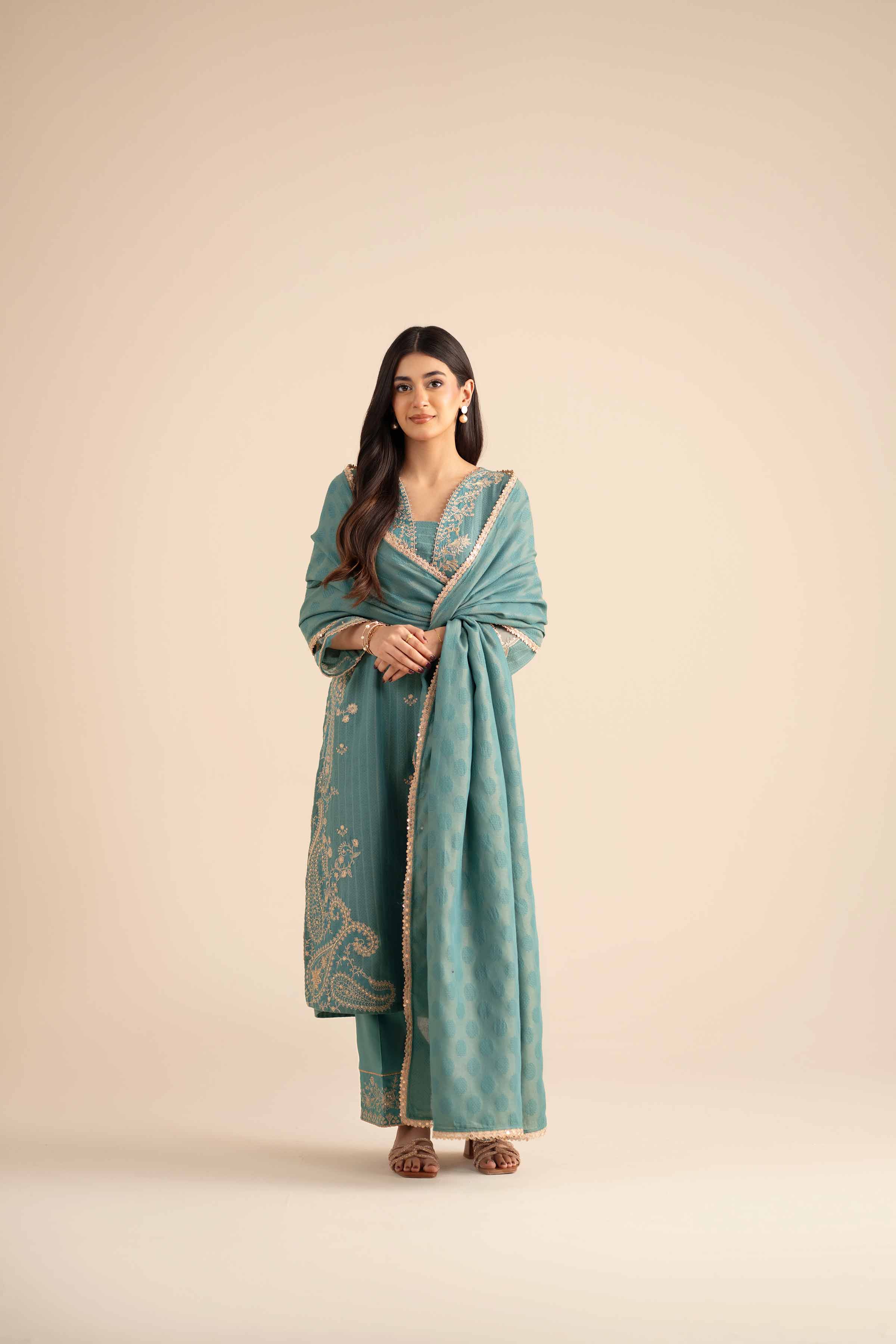 3 Piece - Embroidered Suit - PW25-406 - Image 6