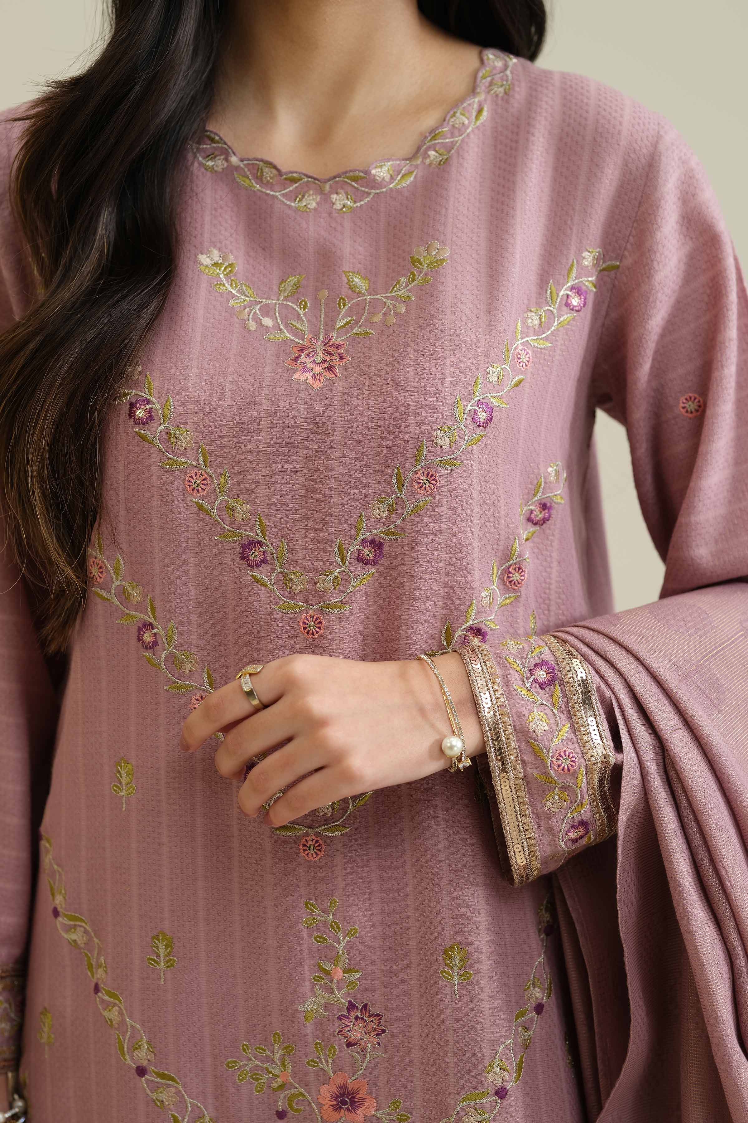 3 Piece - Embroidered Suit - PW25-407 - Image 6