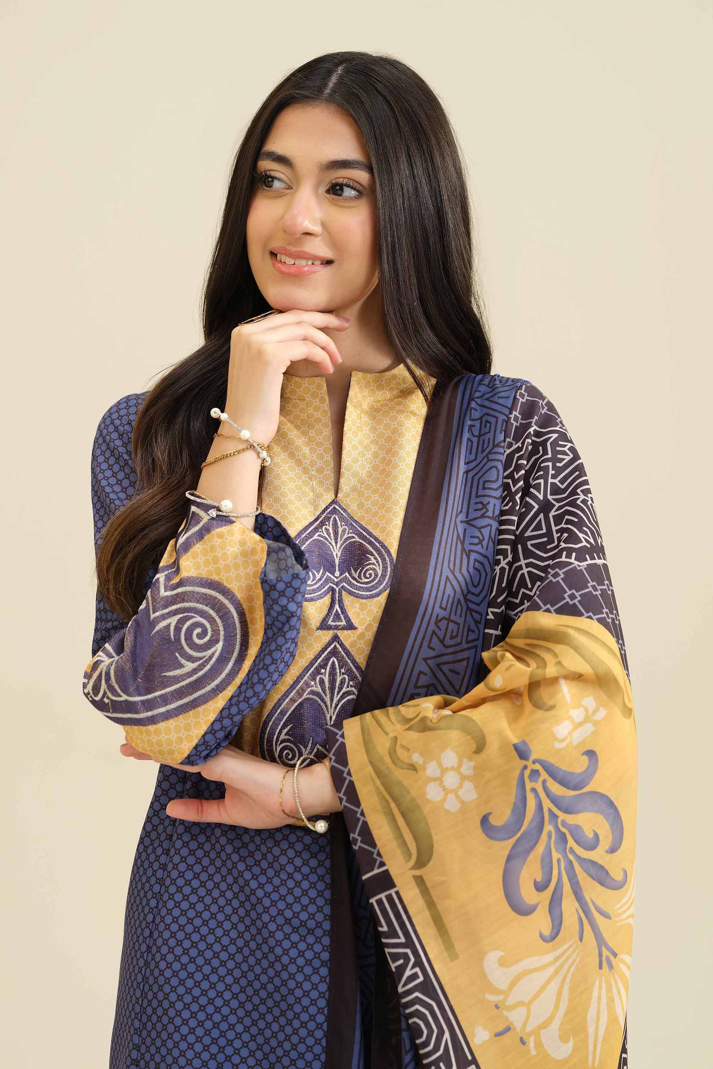 3 Piece - Printed Embroidered Suit - PW25-408 - Image 2