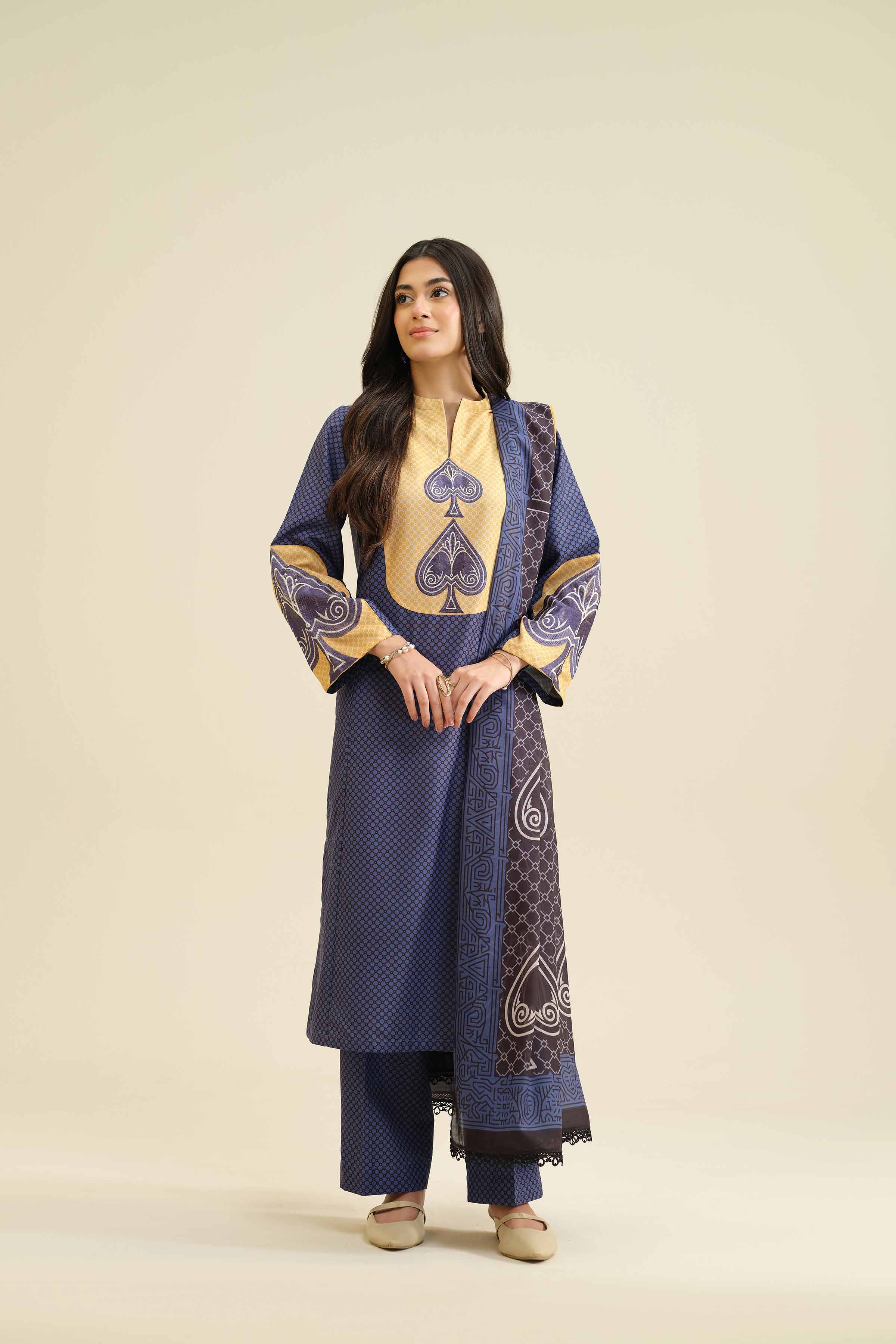 3 Piece - Printed Embroidered Suit - PW25-408 - Image 5