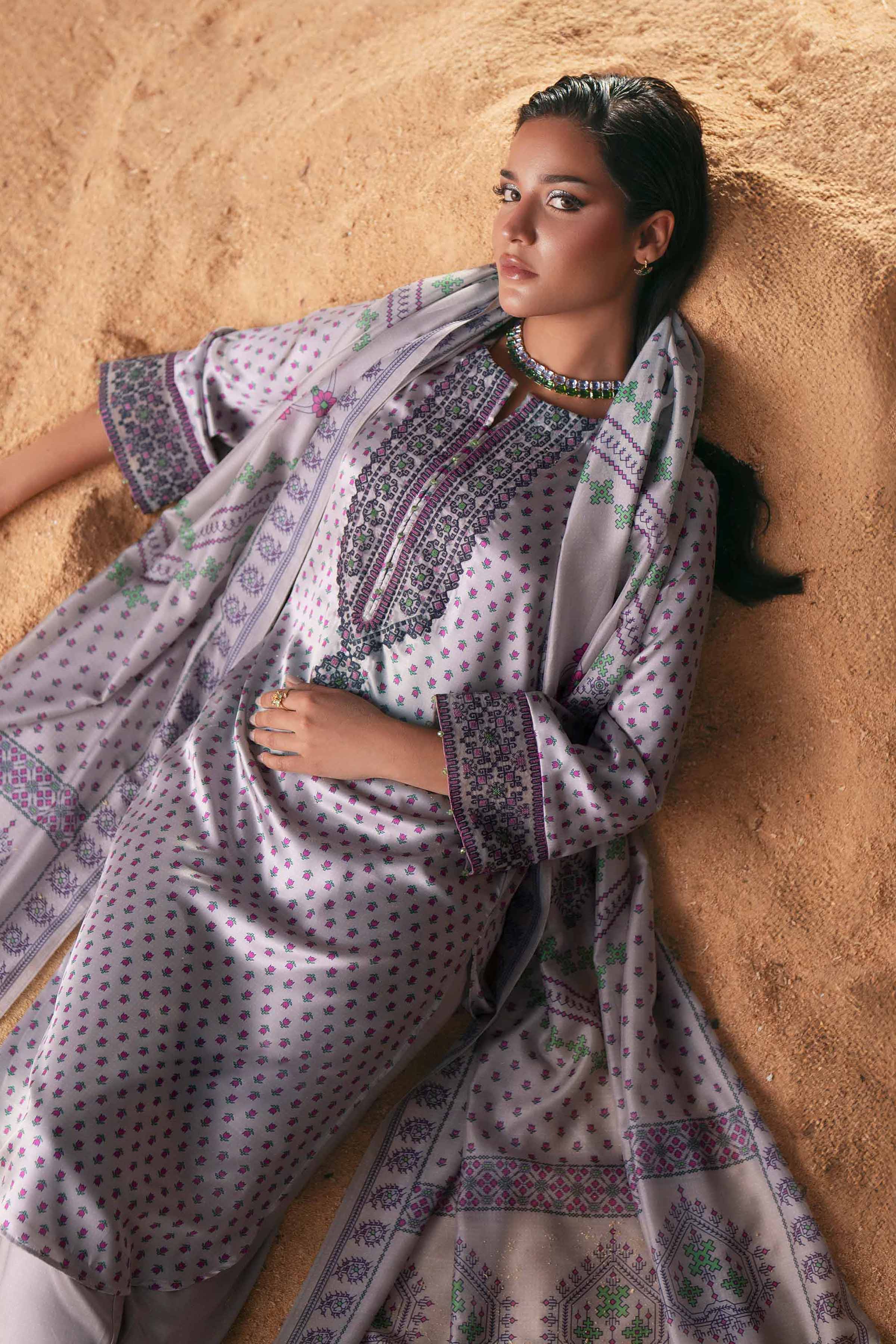 3 Piece - Printed Embroidered Suit - PW25-409 - Image 2