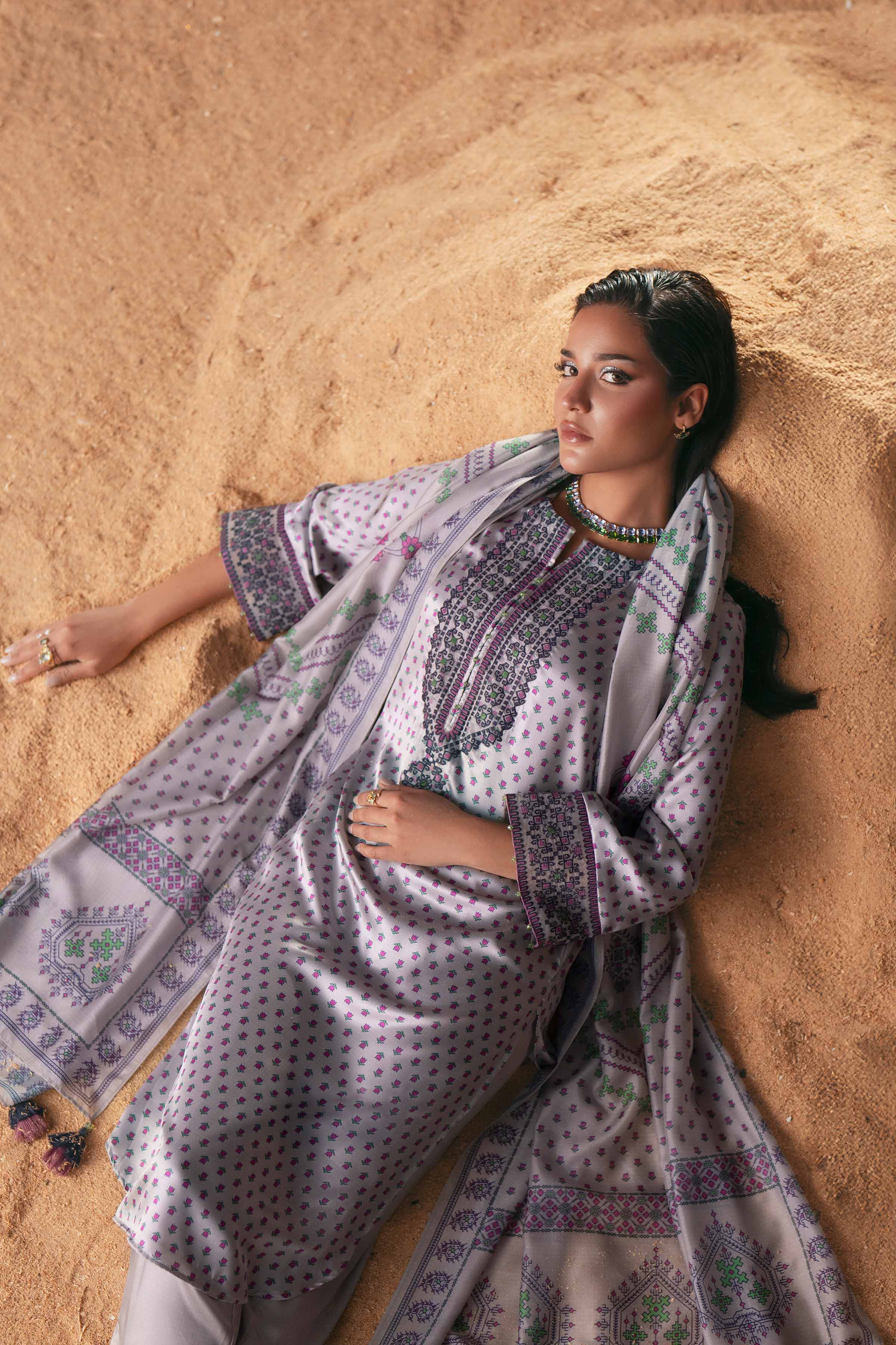 3 Piece - Printed Embroidered Suit - PW25-409 - Image 7