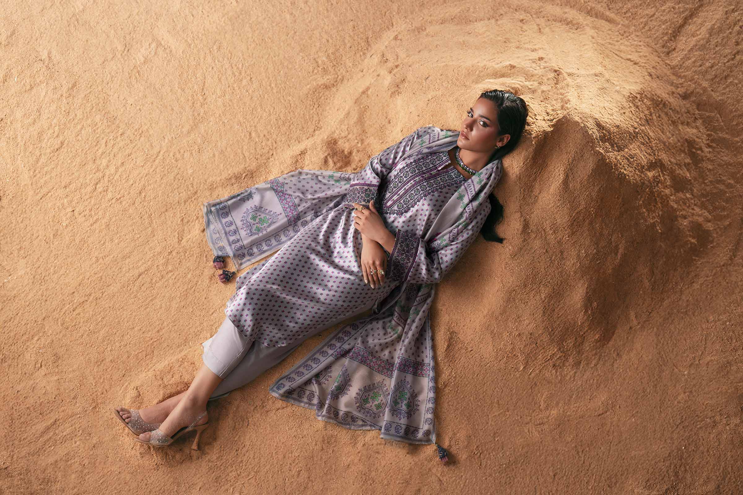 3 Piece - Printed Embroidered Suit - PW25-409 - Image 8