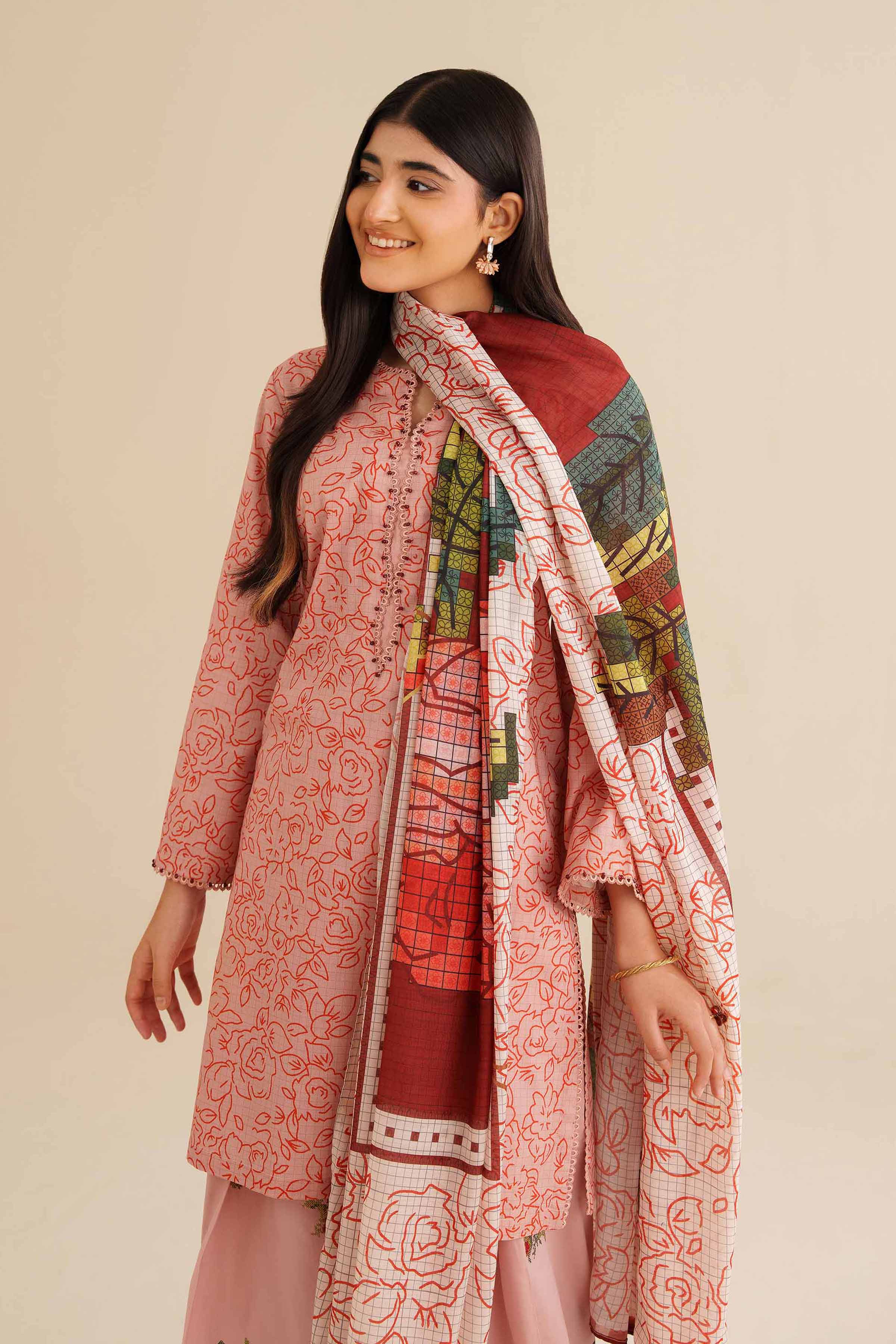 3 Piece - Printed Embroidered Suit - PW25-418 - Image 2