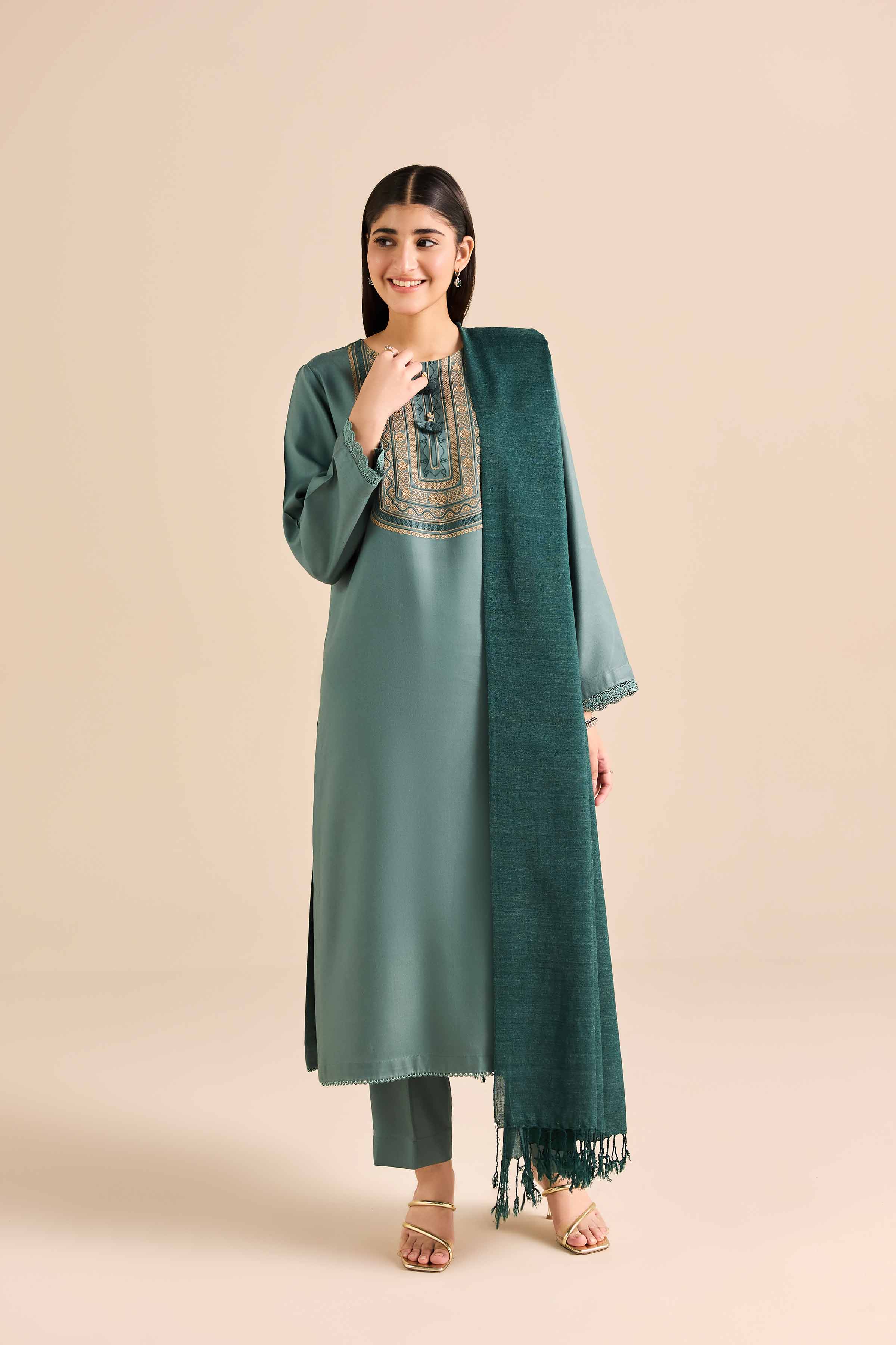 3 Piece - Embroidered Suit - PW25-423 - Image 5