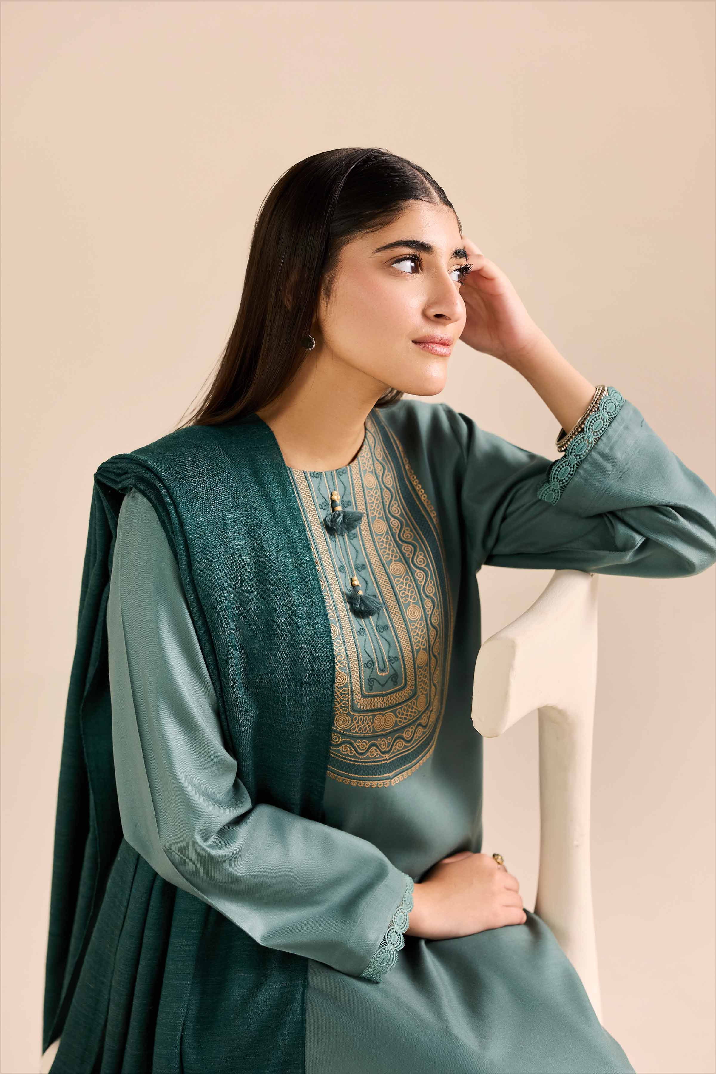 3 Piece - Embroidered Suit - PW25-423 - Image 7