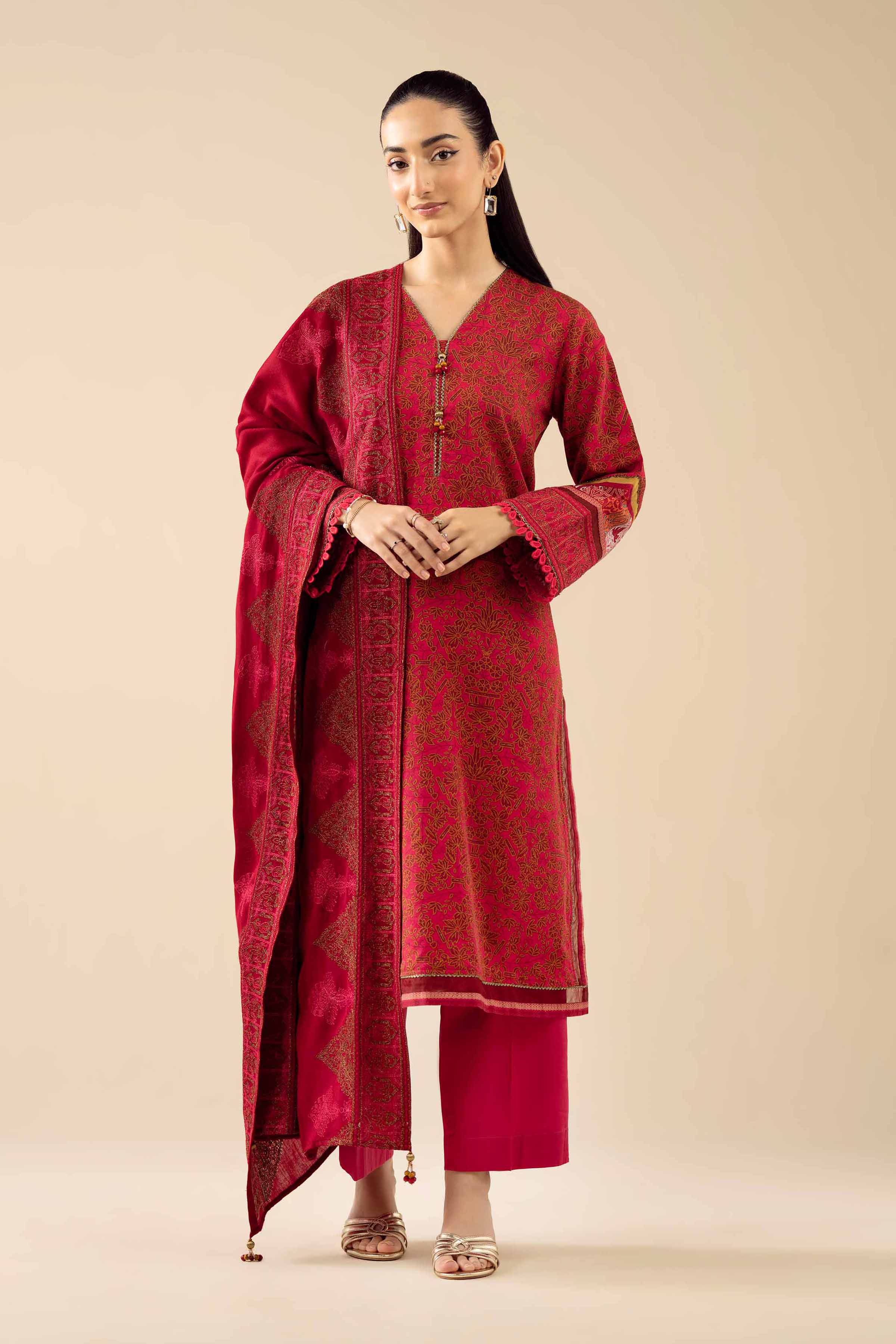 3 Piece - Printed Embroidered Suit - PW25-428 - Image 2