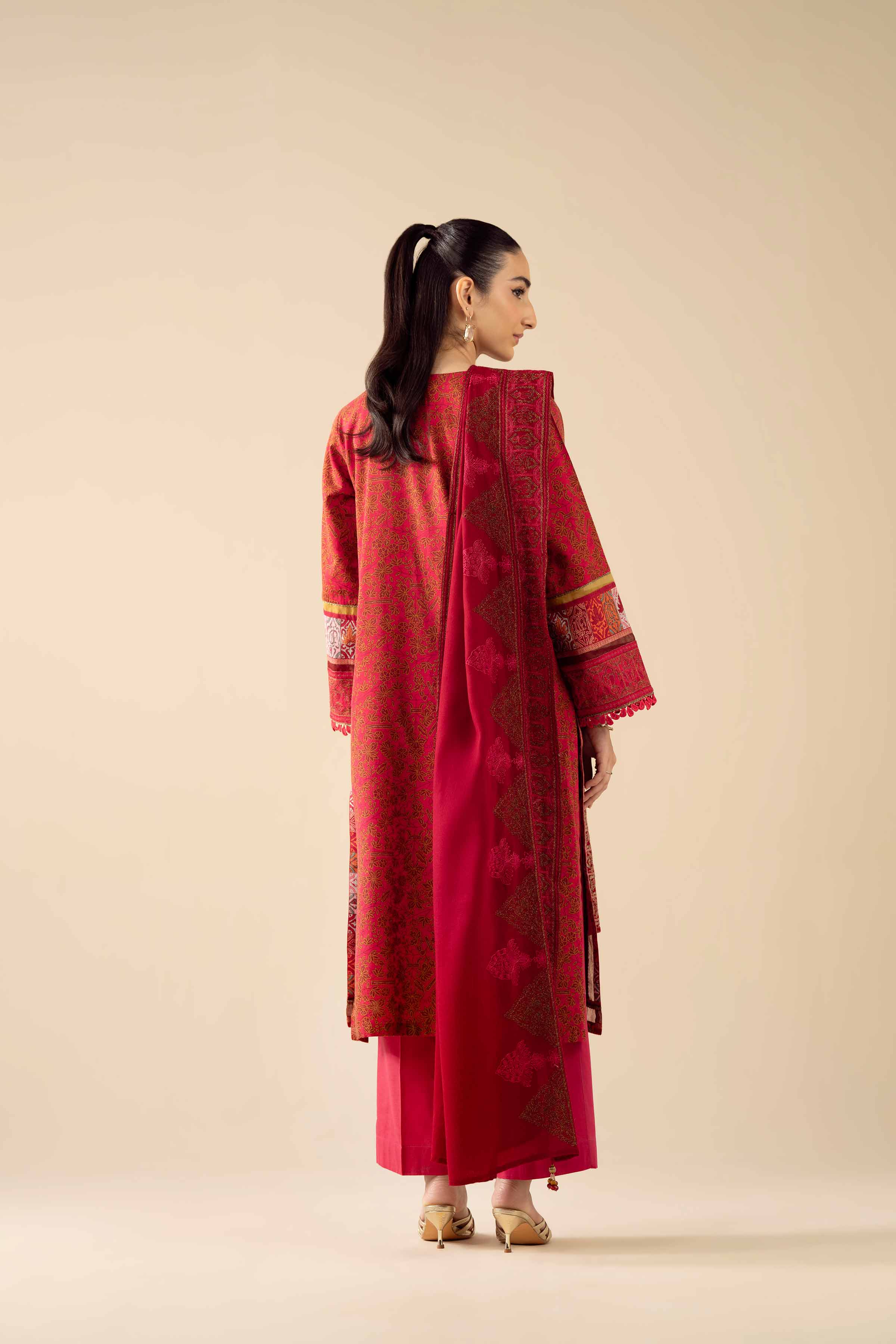 3 Piece - Printed Embroidered Suit - PW25-428 - Image 3