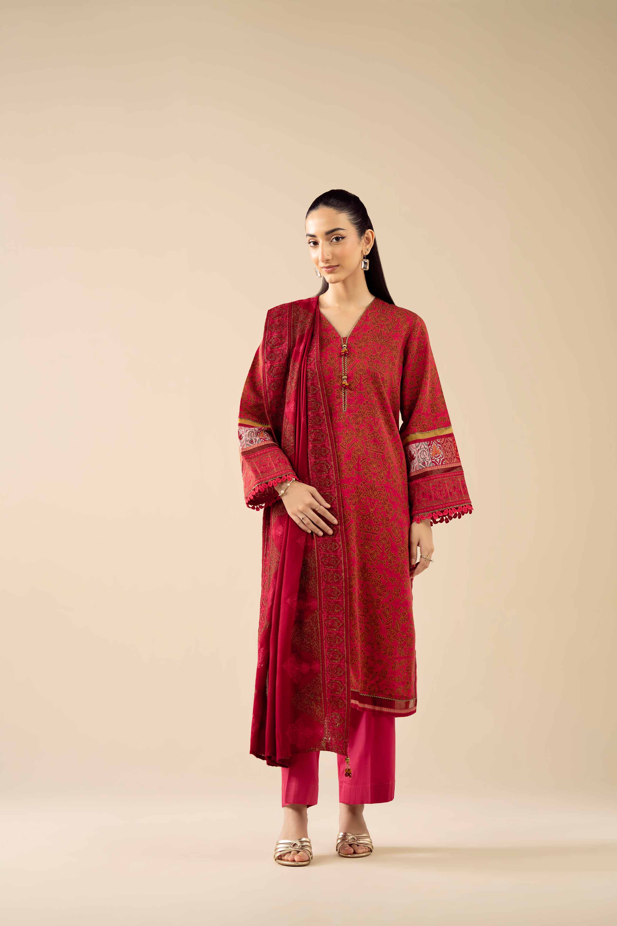 3 Piece - Printed Embroidered Suit - PW25-428 - Image 5