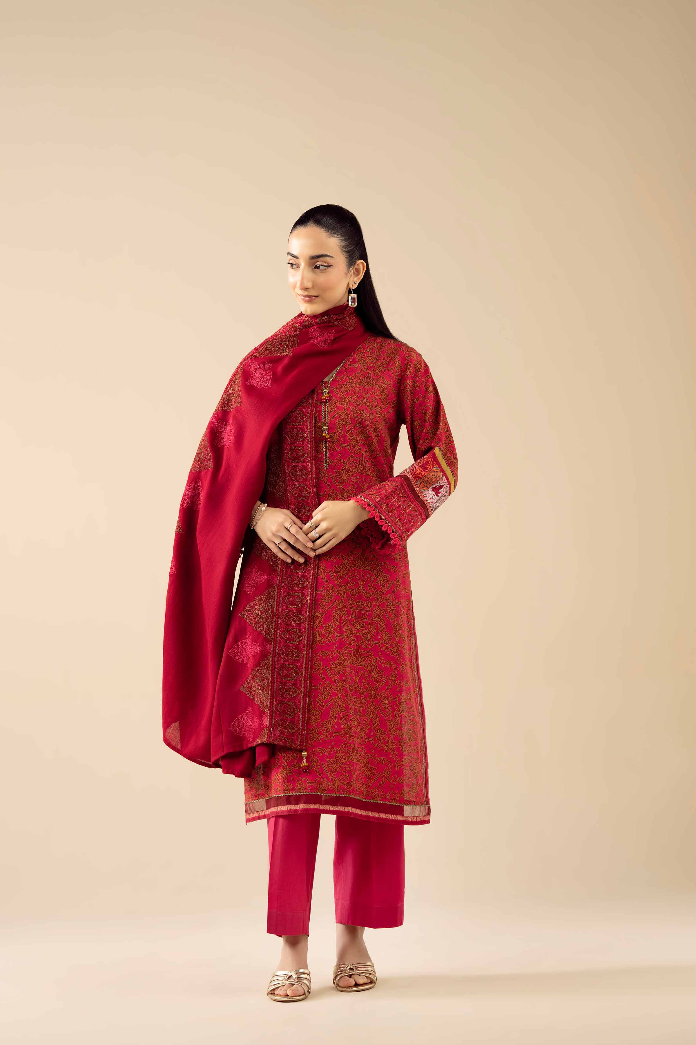3 Piece - Printed Embroidered Suit - PW25-428 - Image 6