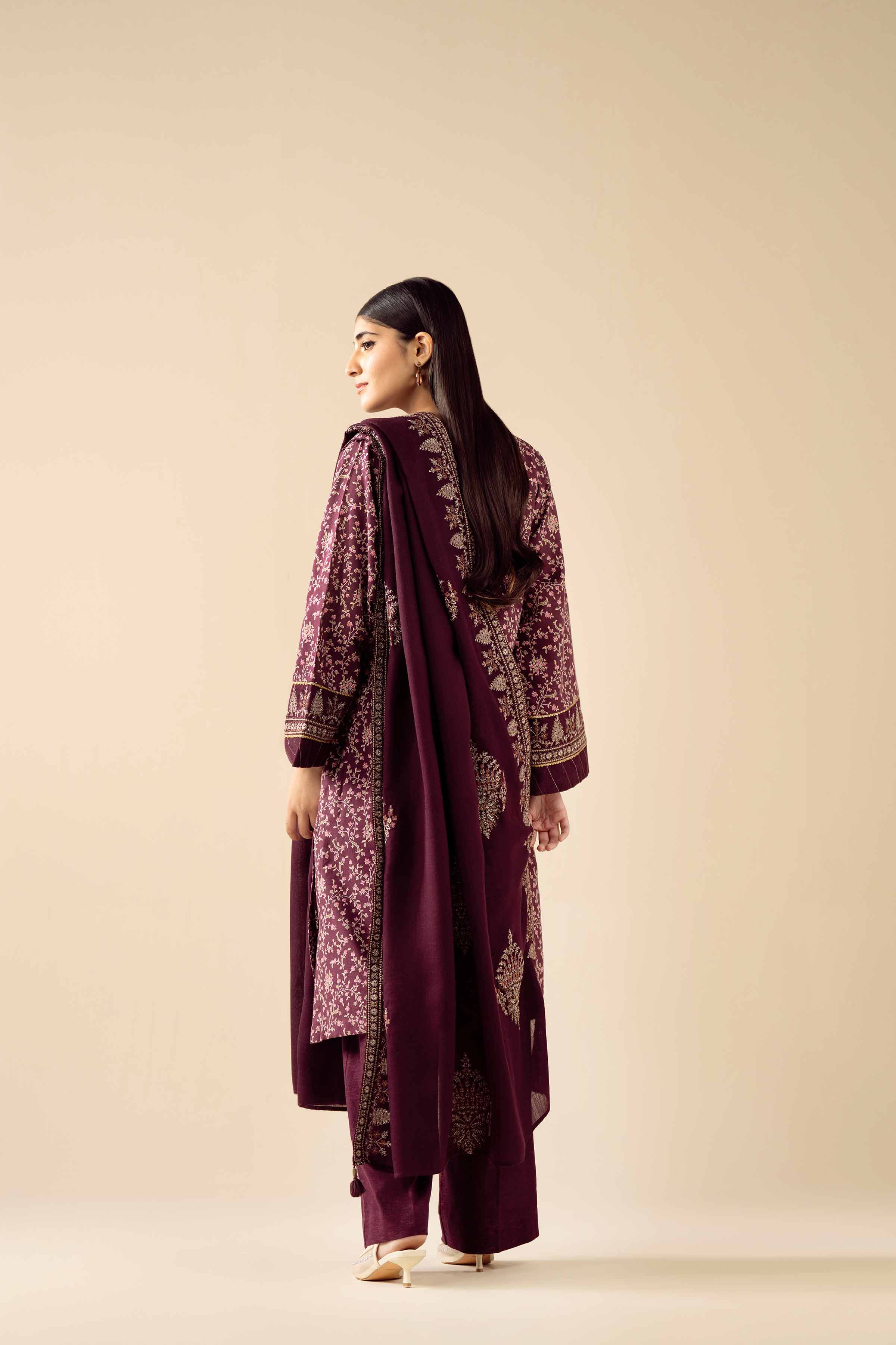 3 Piece - Printed Embroidered Suit - PW25-429 - Image 3