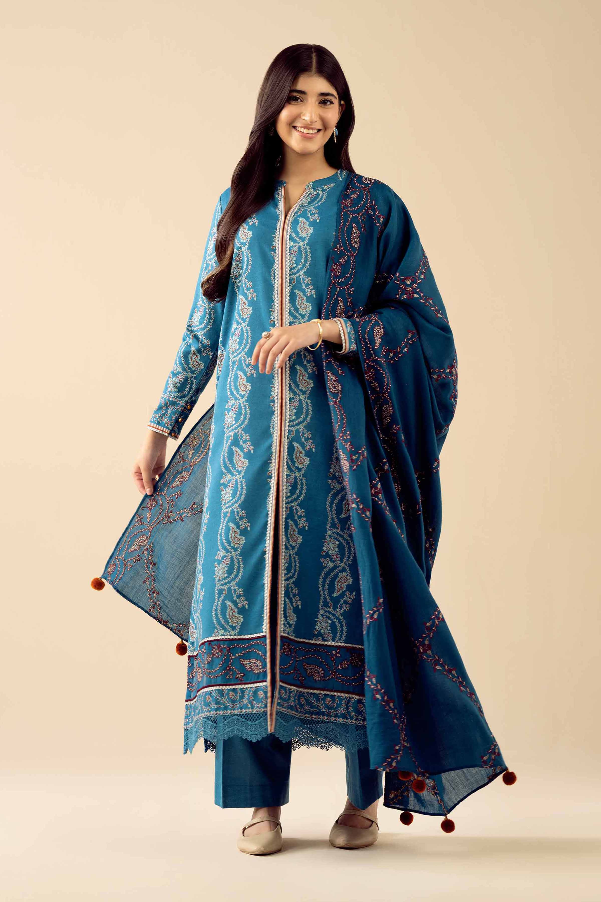 3 Piece - Printed Embroidered Suit - PW25-431