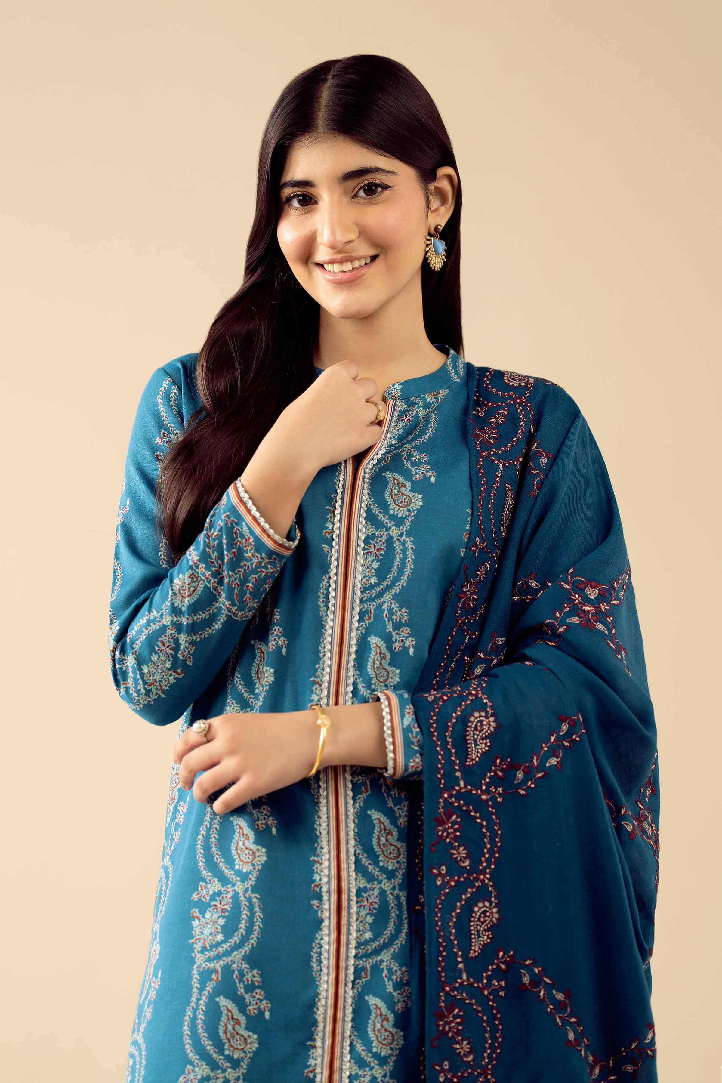 3 Piece - Printed Embroidered Suit - PW25-431 - Image 2